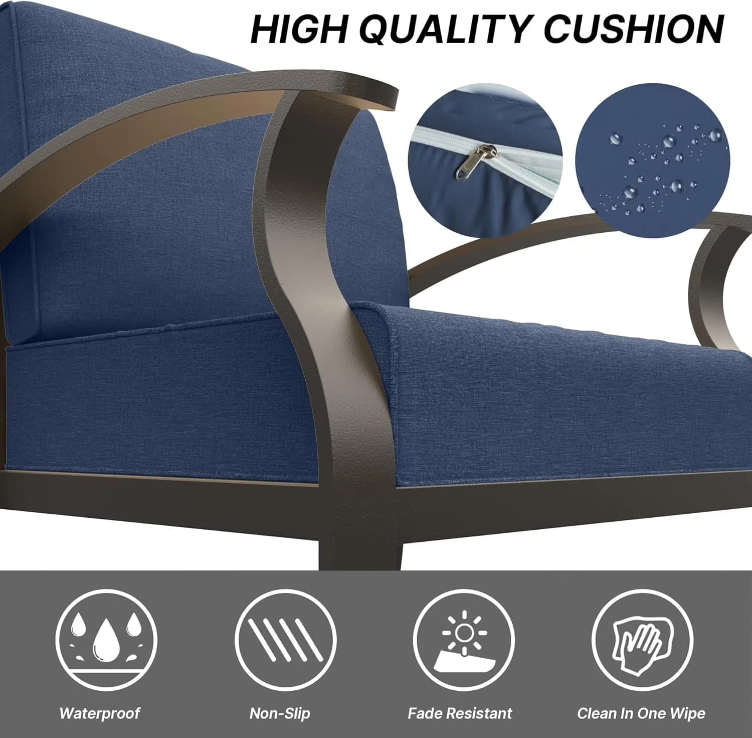 Patio Conversation Set Compact with 55000 BTU, 5 Seats Outdoor Metal Furniture - Aluminum Blue Model EBCA35