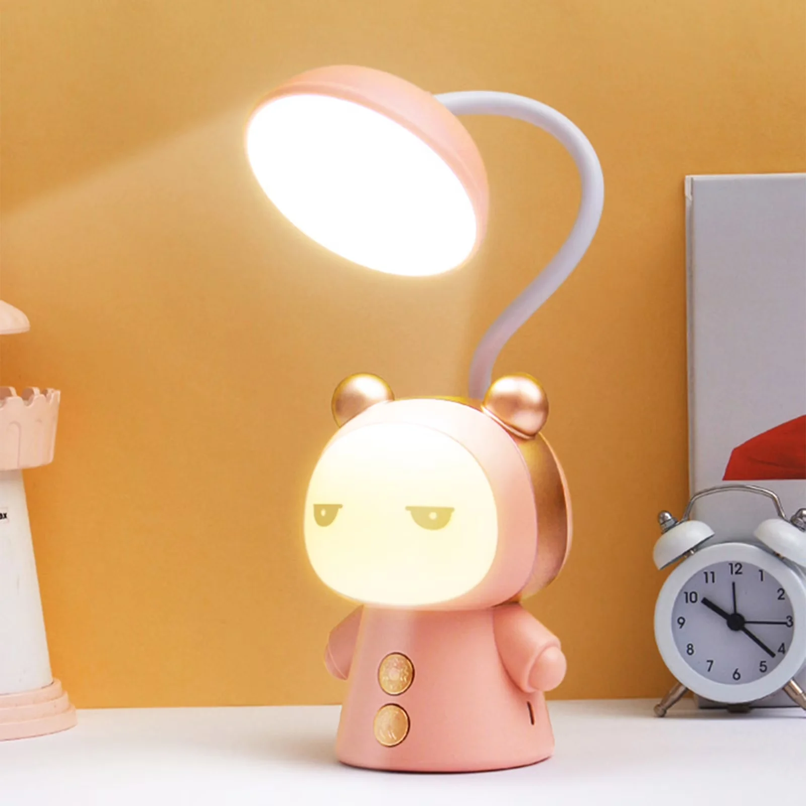Versatile Desk Lamp with LED, Battery, Material: Plastic - Pink Plastic for Bedroom Model 62A2B4