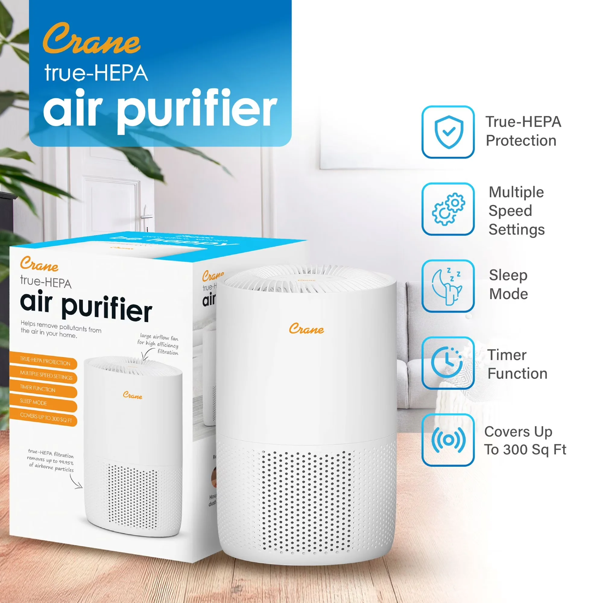 Professional Air Purifier with Variable Speed - White for Home True - Low Maintenance Model 796C46