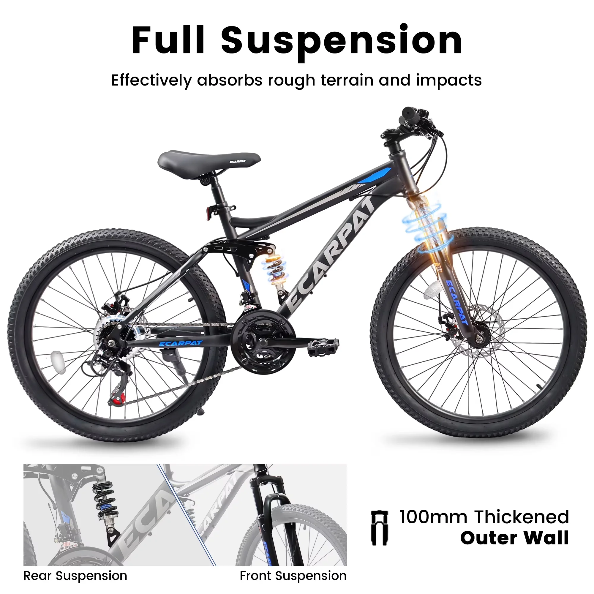 Mountain Bike Innovative with 24 Inch 21-Speed Urban Bicycle, Front Fork and Shock Absorber - Black Model 676C9F