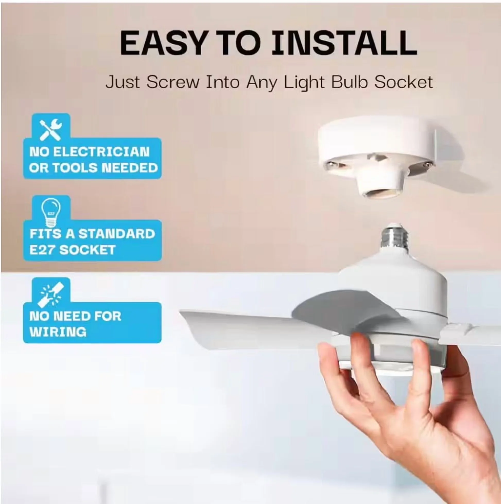 Sleek Ceiling Fan with LED, Reversible Blades, Energy Efficient - Box White Model 500A13