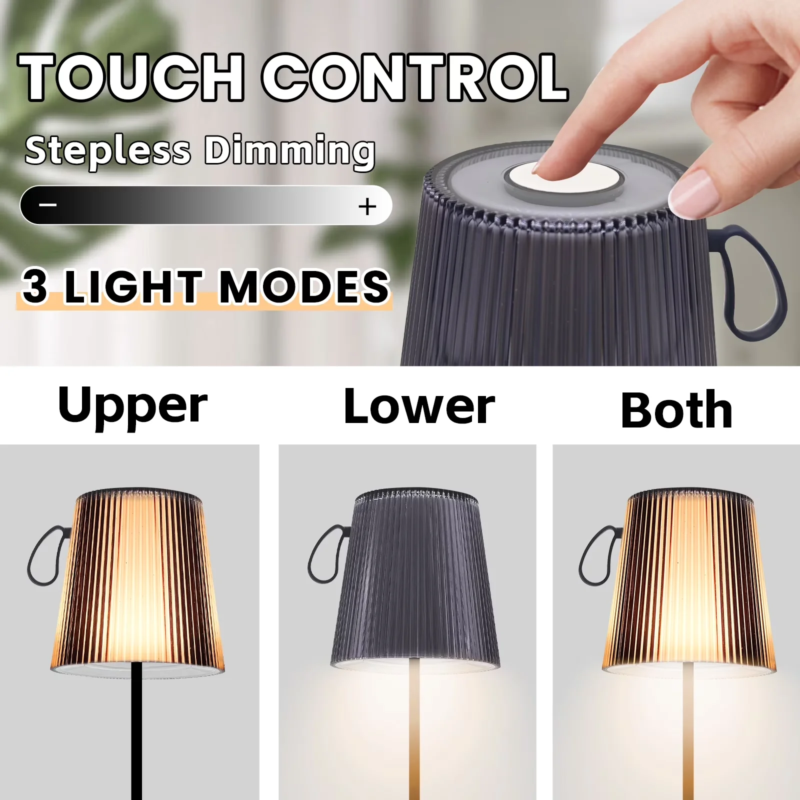 Versatile Desk Lamp with LED, Battery, Dimmable - Black Metal, Plastic for Bedroom, Camping Model B93299