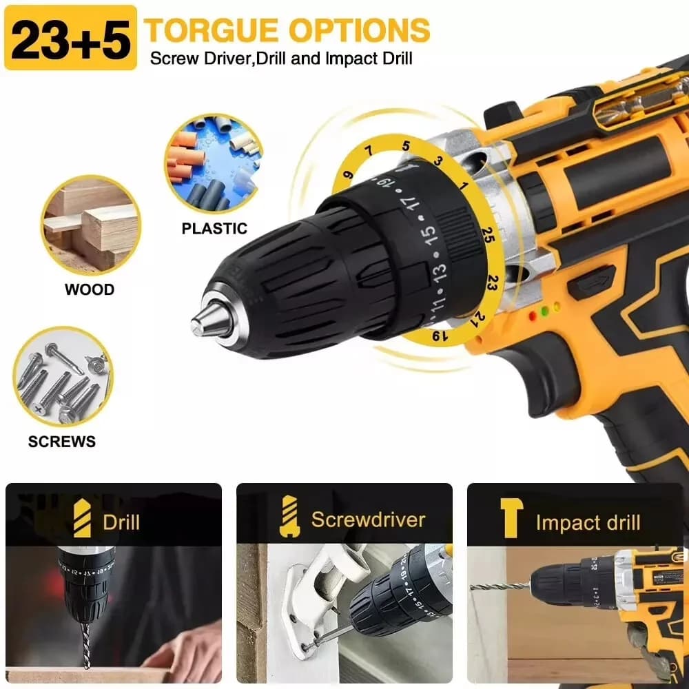 Essential Drills Driver with Battery, 21V, 2 Battery - Yellow for Home, Garden Model 05DFC7