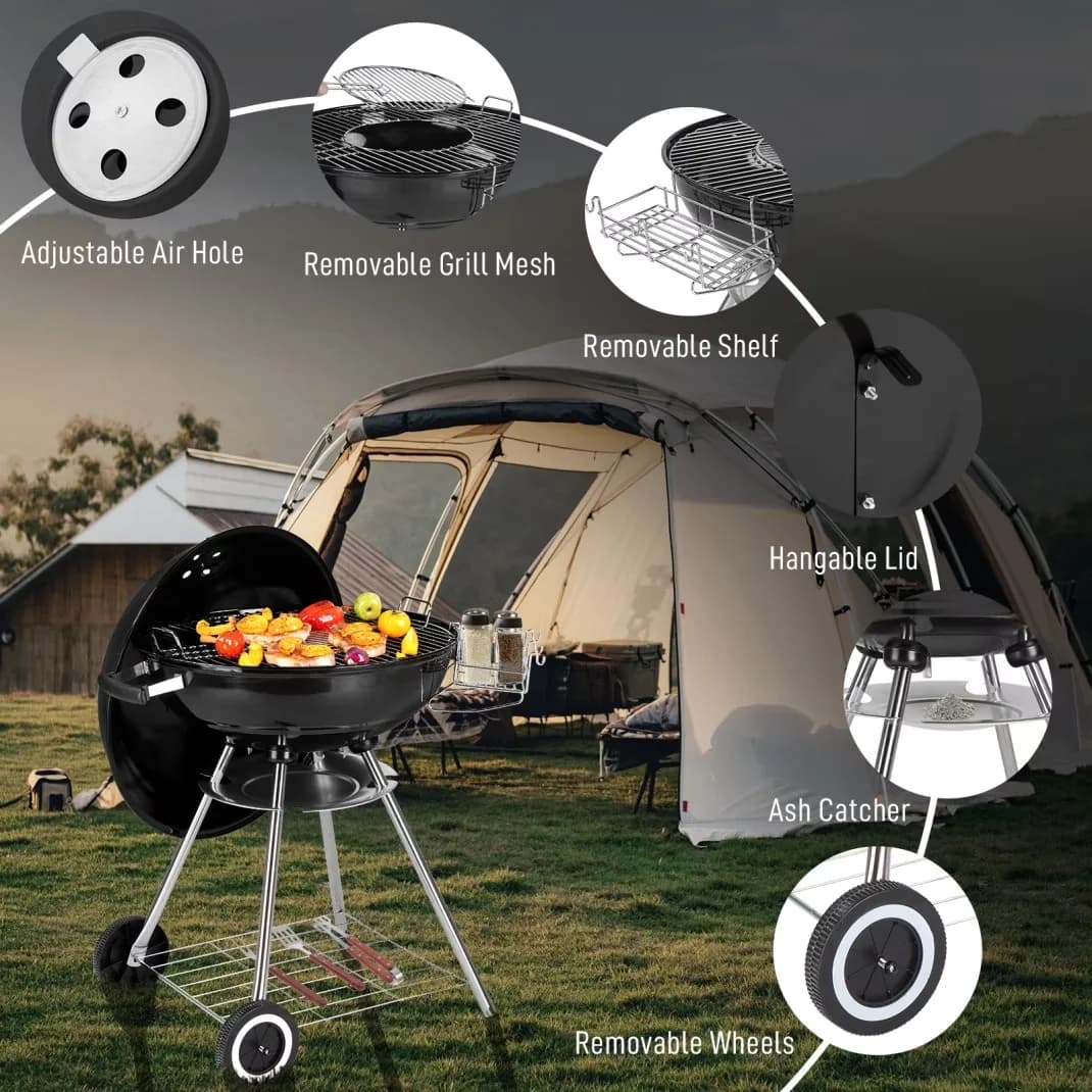 Premium Charcoal Grill with Portable, Thermometer - Porcelain for Outdoor, Camping Model D1AAD7