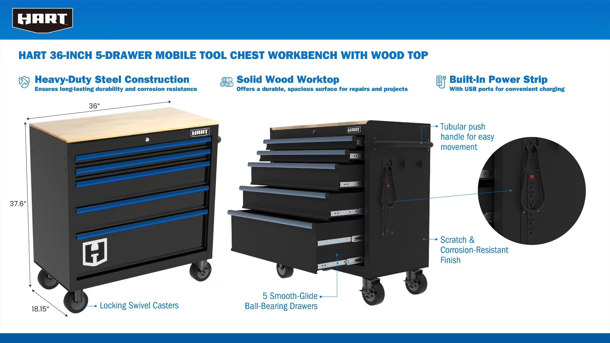 Versatile Toolstorage with Rolling, Multi-Purpose, Wood Top - Steel Black Model D2D591