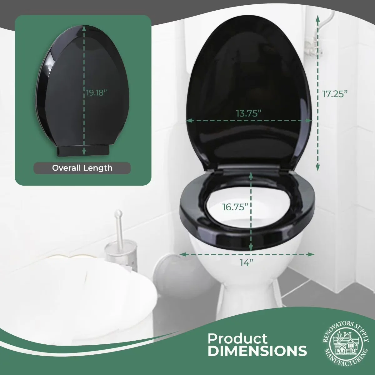 Essential Toilet Seats And Lid with Soft Close, Slow-Close Lid, Adjustable - Plastic Black Model C9417E