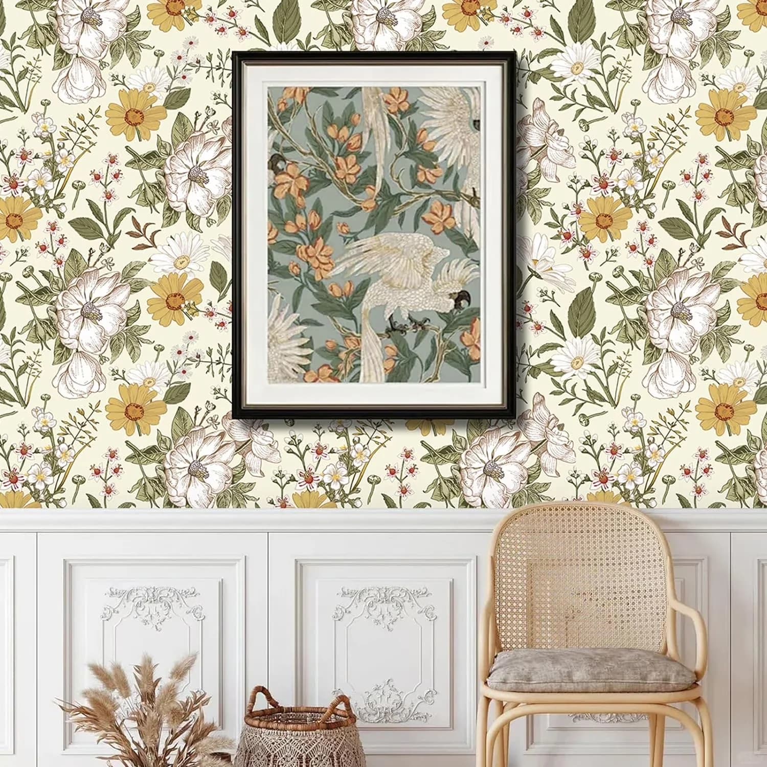 Classic Wallpaper with Removable, Name: Flower Wallpaper, Available dimensions: 17.7"x118" - Pvc Beige Model 784123
