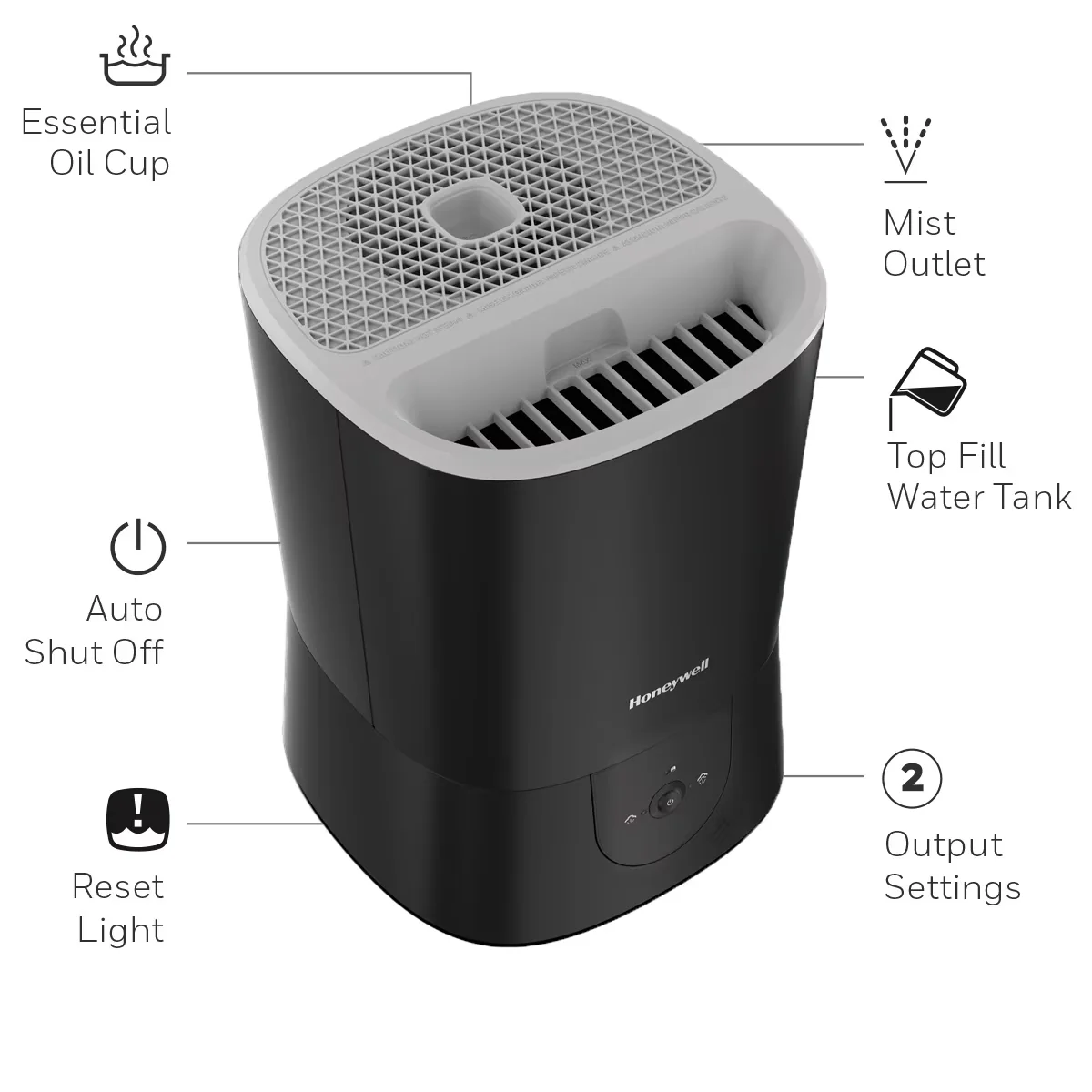 Humidifier Professional with Automatic Shut-Off, Empty Tank Indicator - Black Model ECCD2A
