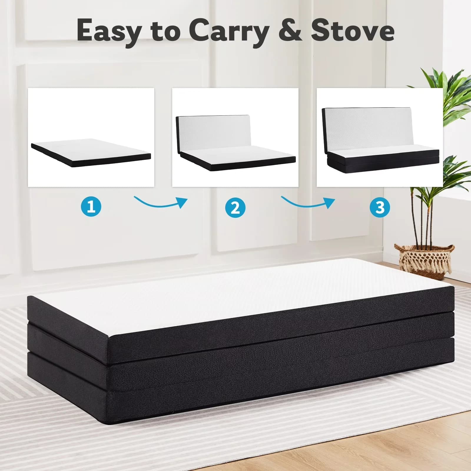 Efficient Mattresses Accessory with Folding, Tri-Fold Mattress - Memory Foam White for Camping, Office Model 11A144