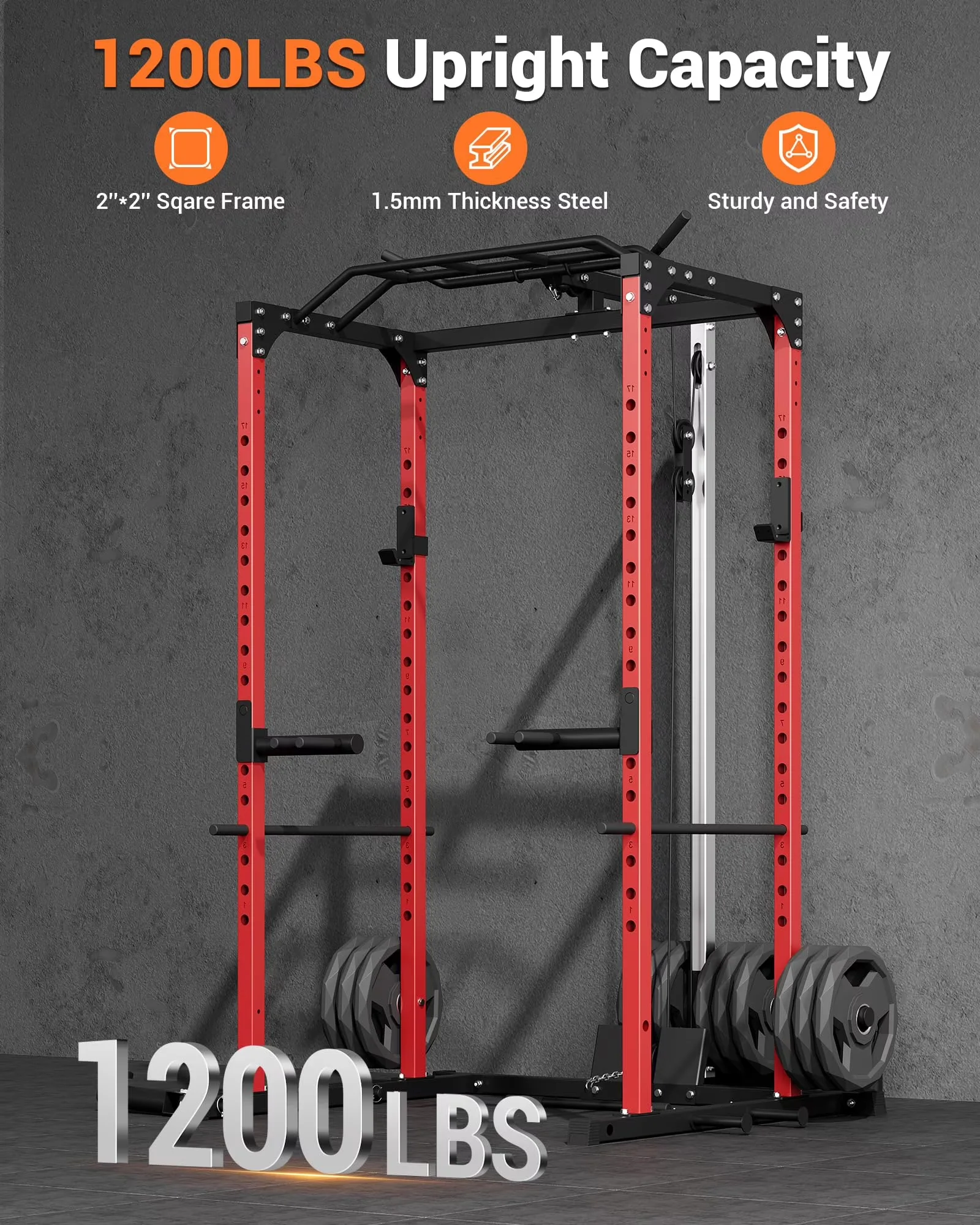 Home Gym Versatile with Space-Saving, Optional Pulley System and Dip Handles - Aluminum Red for Home Model E1A249