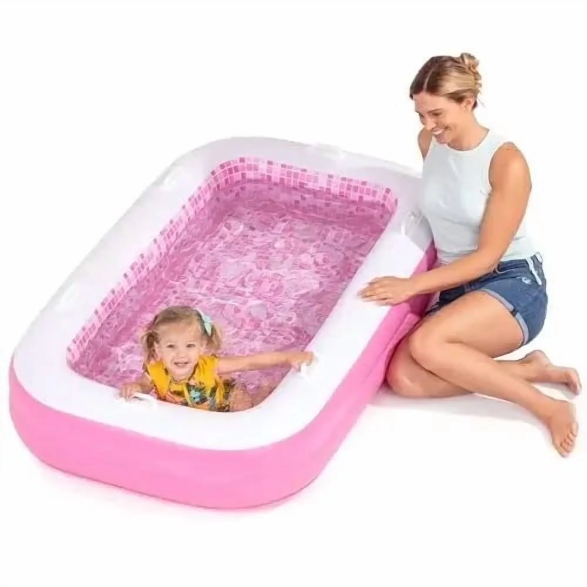 Premium Inflatable Pool with 65" x 39" x 10", Kiddie - Pink - Modern Design Model 418540