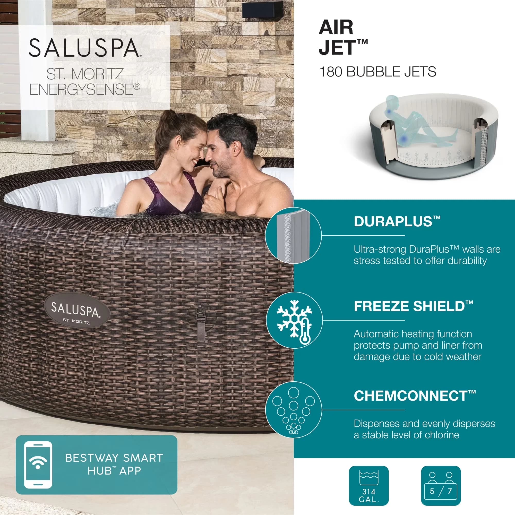 Hot Tub Stylish with Energy Efficient, 85 x 28 in, Round - 5-7 - Low Maintenance Model 2E06F4
