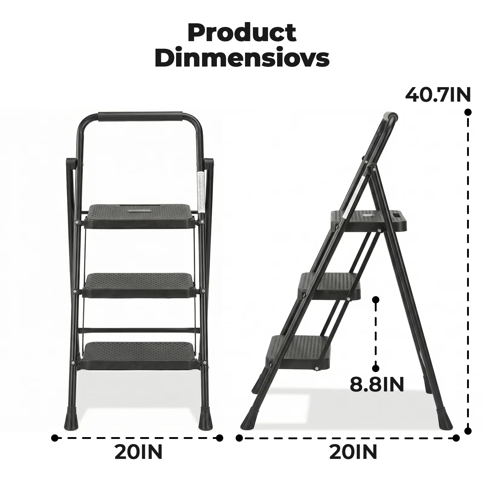 Compact Ladders And Step Stool with Anti-Slip, 3-Step Ladder, 300lbs Capacity - Steel Model 4D2A31