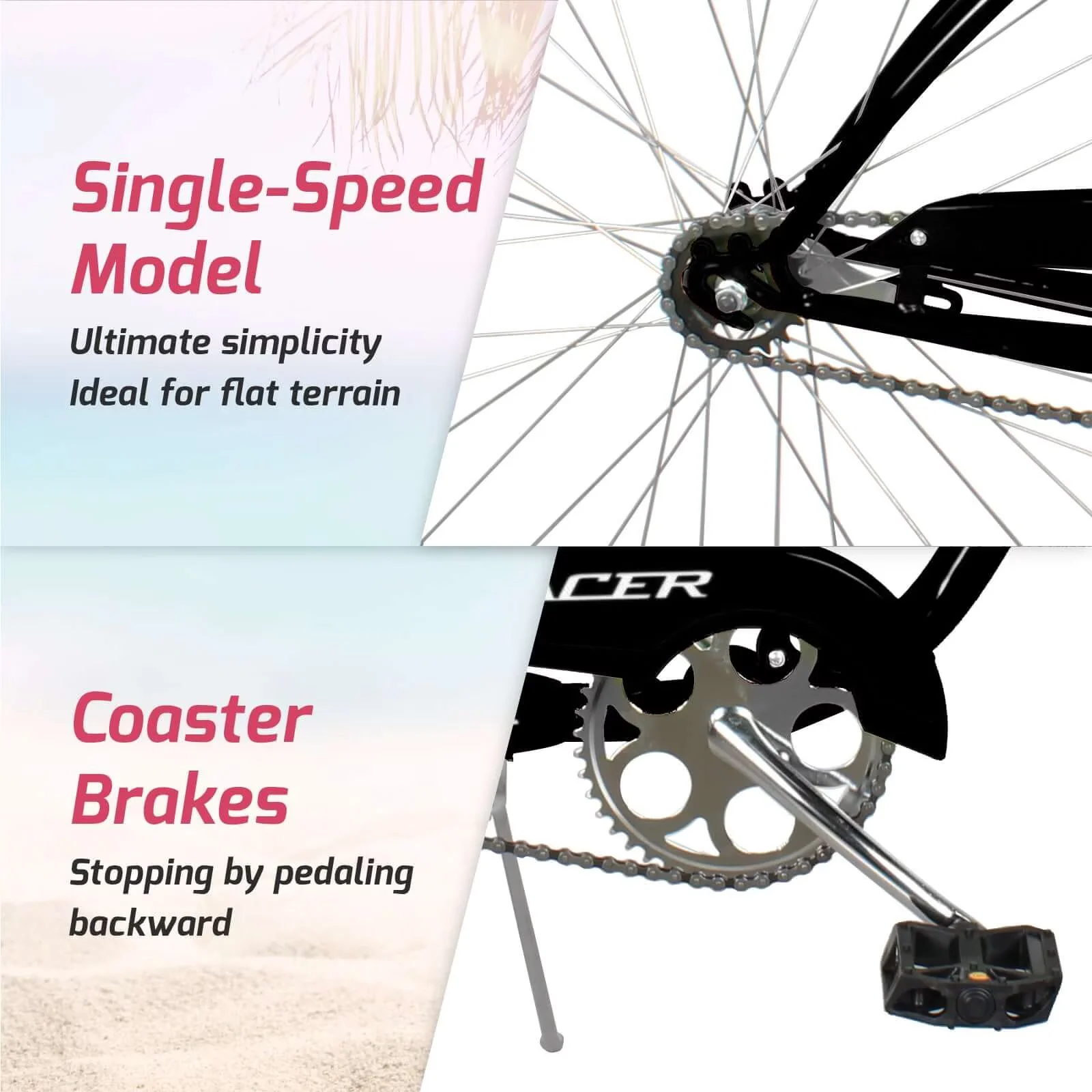 Cruiser Bike Innovative with Adjustable Seat Height, Lightweight, 1 Speed - Matte Black Model 0B1E06