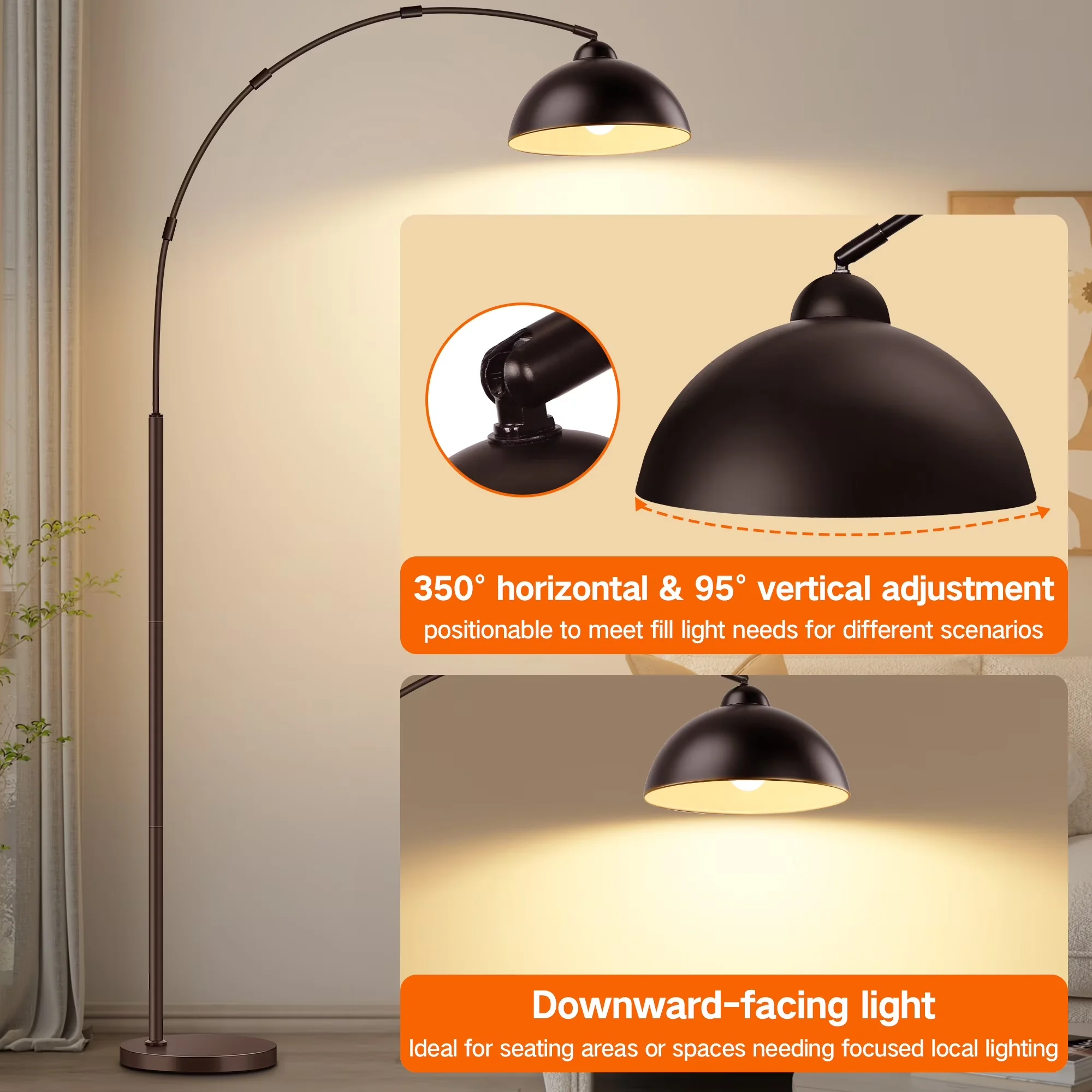 Floor Lamp Modern with LED, Modern, Adjustable Head - Metal Brown Remote Model BF5258