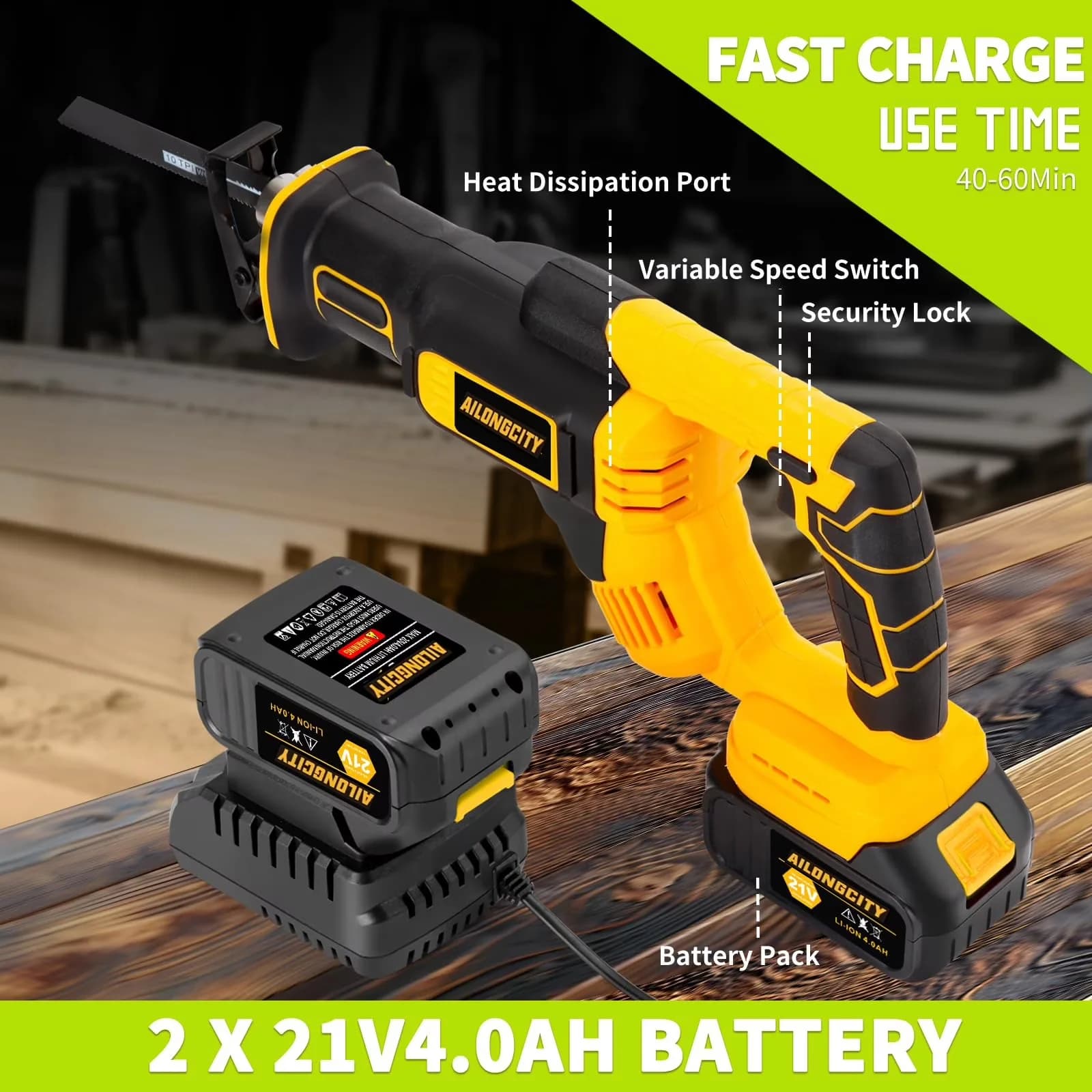 Reliable Power Saw with Battery, 21V, 21V Brushless Reciprocating - Multicolor Model 46982B