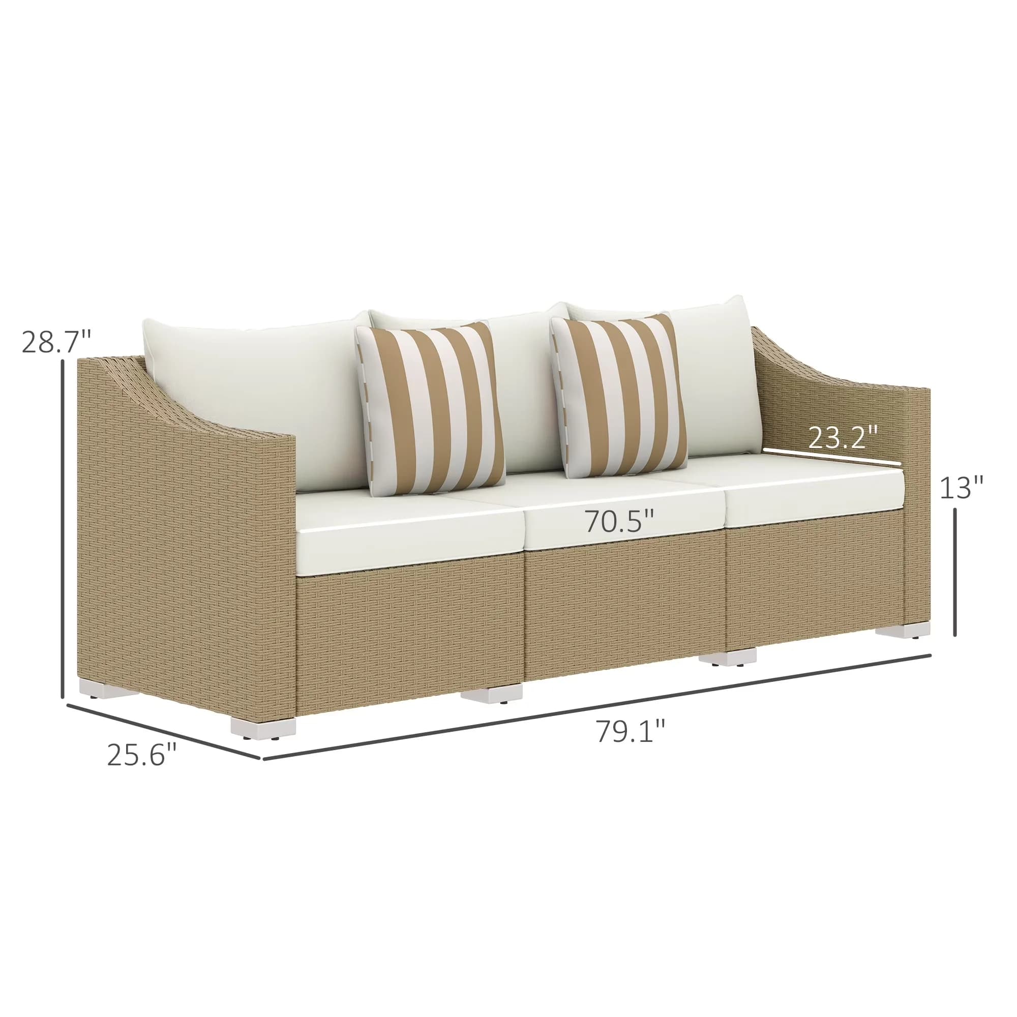 Outdoor Sofas Sectional Versatile with Rattan Wicker 3 Seater Patio Couch, Furniture Rattan Sofa - Plastic Off-White Model A57CD4