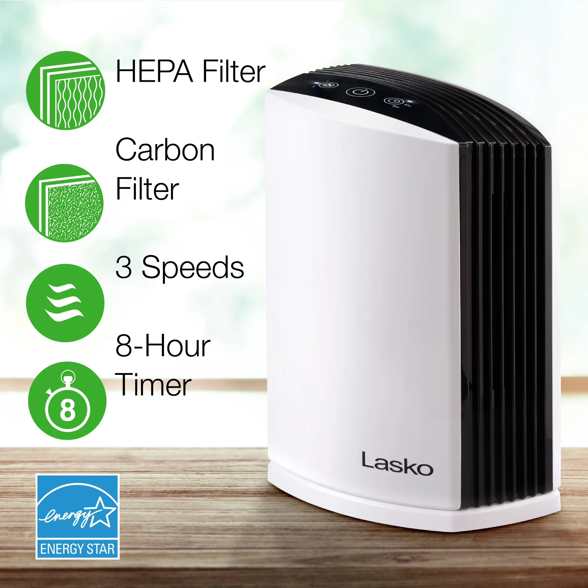 Air Purifier Modern with Automatic Shut-Off, Filter Change Indicator, 109 Sq. ft True HEPA Tabletop - Model AE6C82