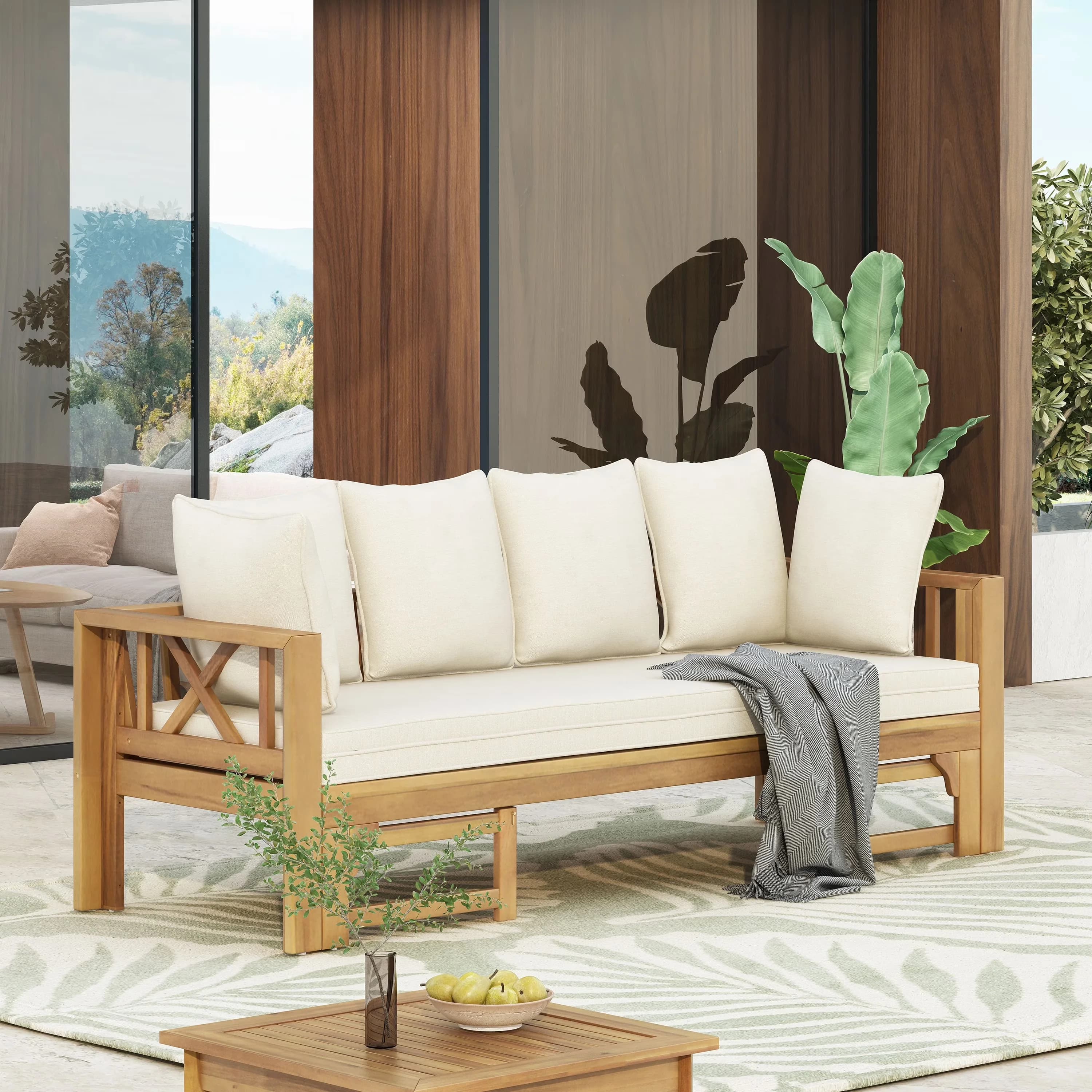Efficient Patio Chair with Upholstered Cushion Couch, Daybed Sofa - Wood White for Garden Model F3DF6D