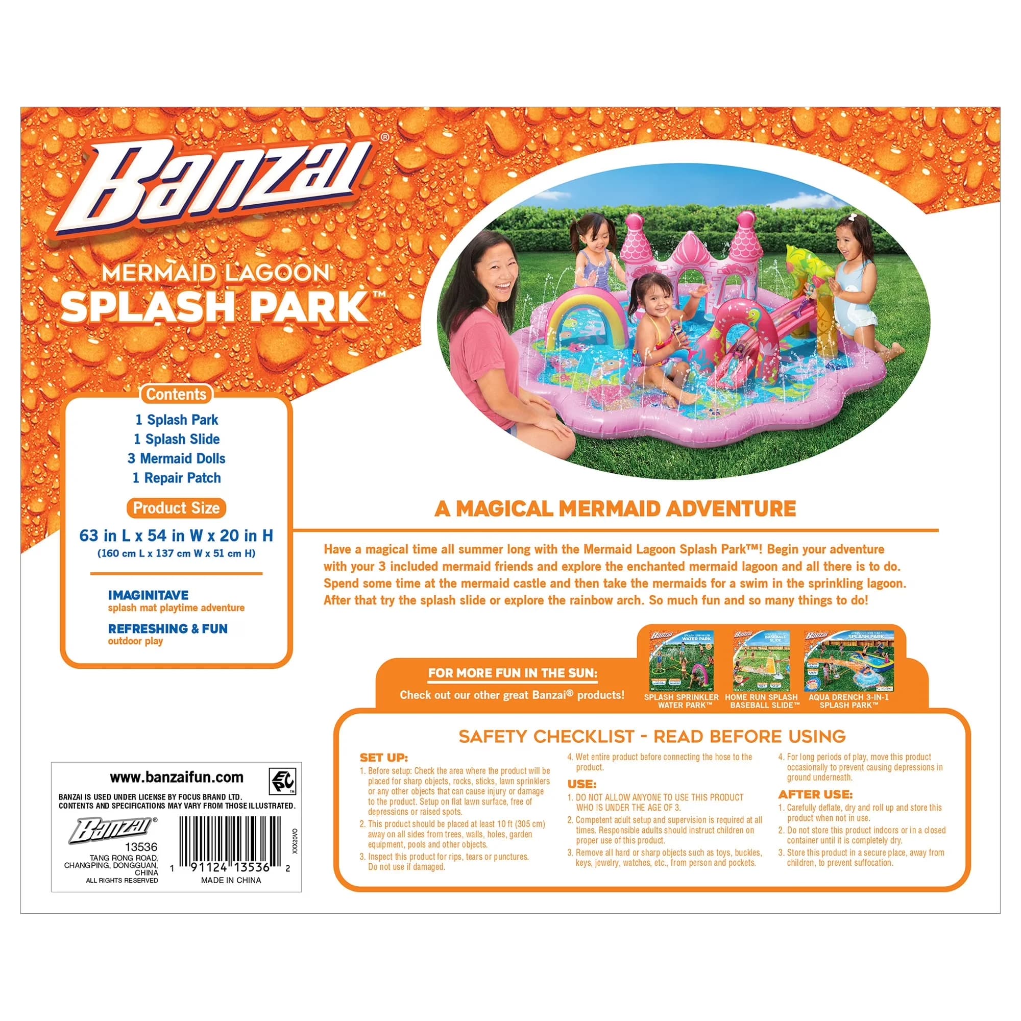 Inflatable Pool Versatile with 3 Mermaid Dolls, Mermaid Lagoon Splash Park - Model E3617F