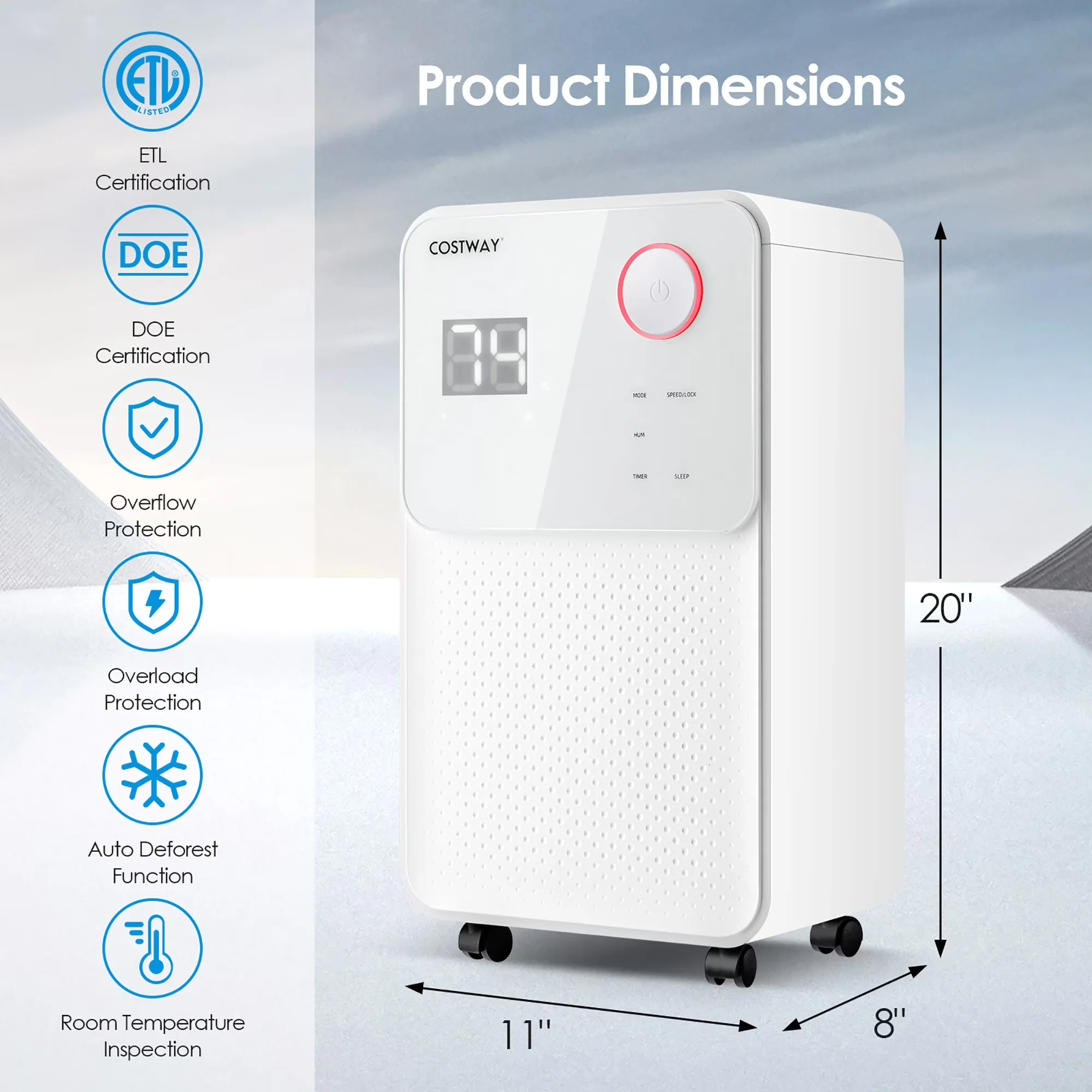 Classic Dehumidifier with Automatic Defrost Control, 90%RH), 9-Pint(DOE) - White Model E04FA2