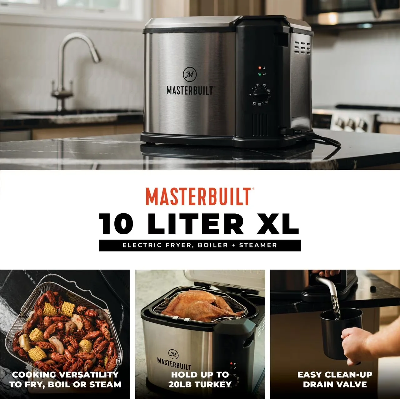 Outdoor Fryer Innovative with Dishwasher Safe Parts, Boiler, 10 Liter XL Electric - Silver Model 2858CF
