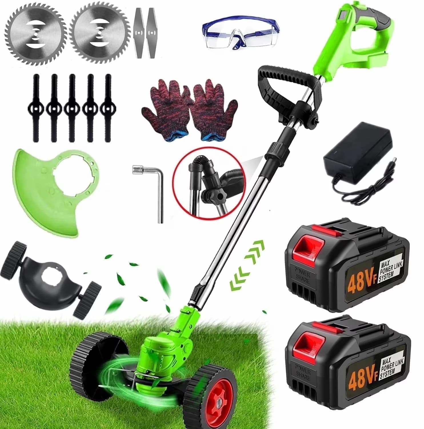 Durable String Trimmer with Battery, 48V, Extendable - Green - Quality Construction Model 174306