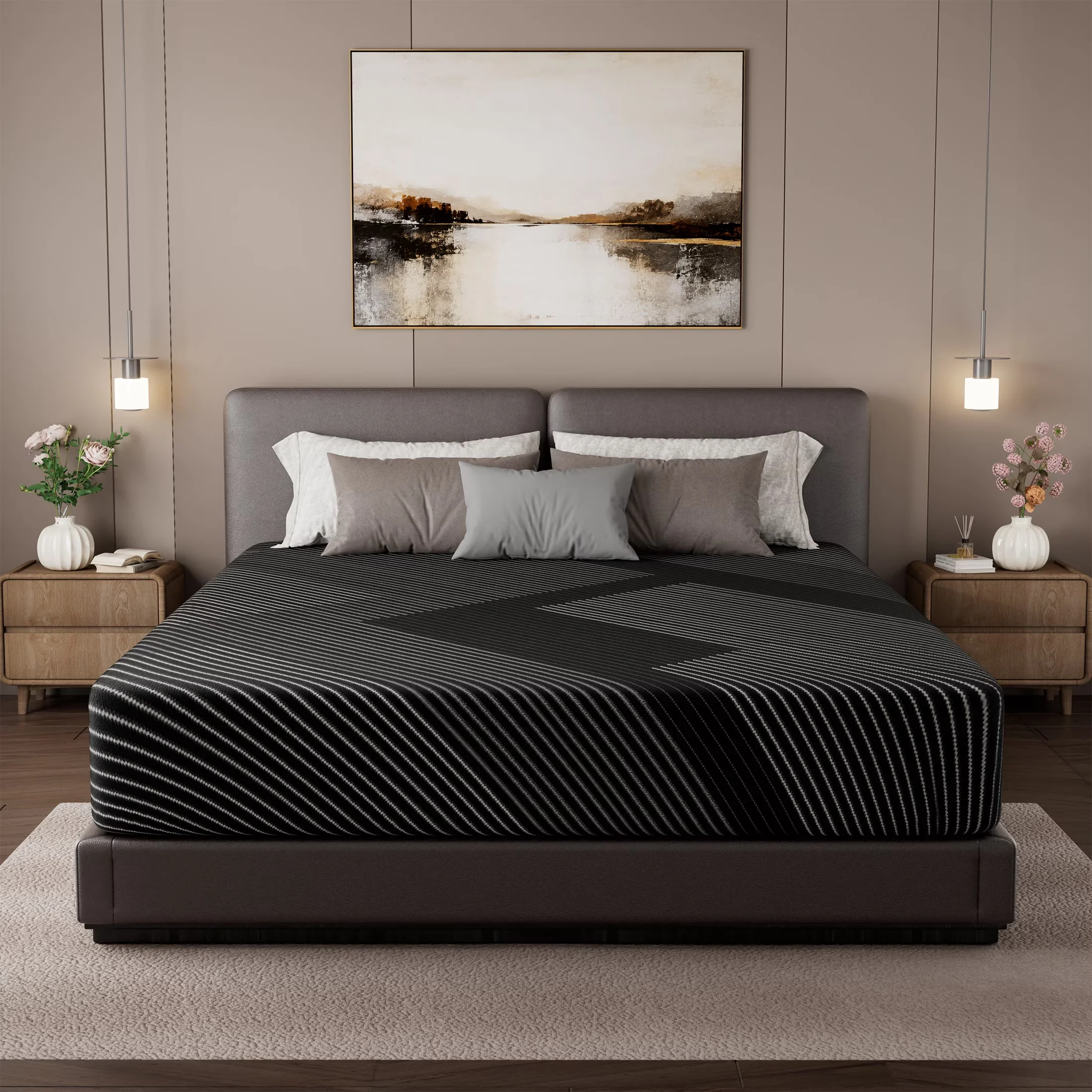 Compact Mattresses Accessory with Low Motion Transfer, Mattress-In-A-Box, Breathable Construction - Gel Memory Foam,Cotton Black Model 408015