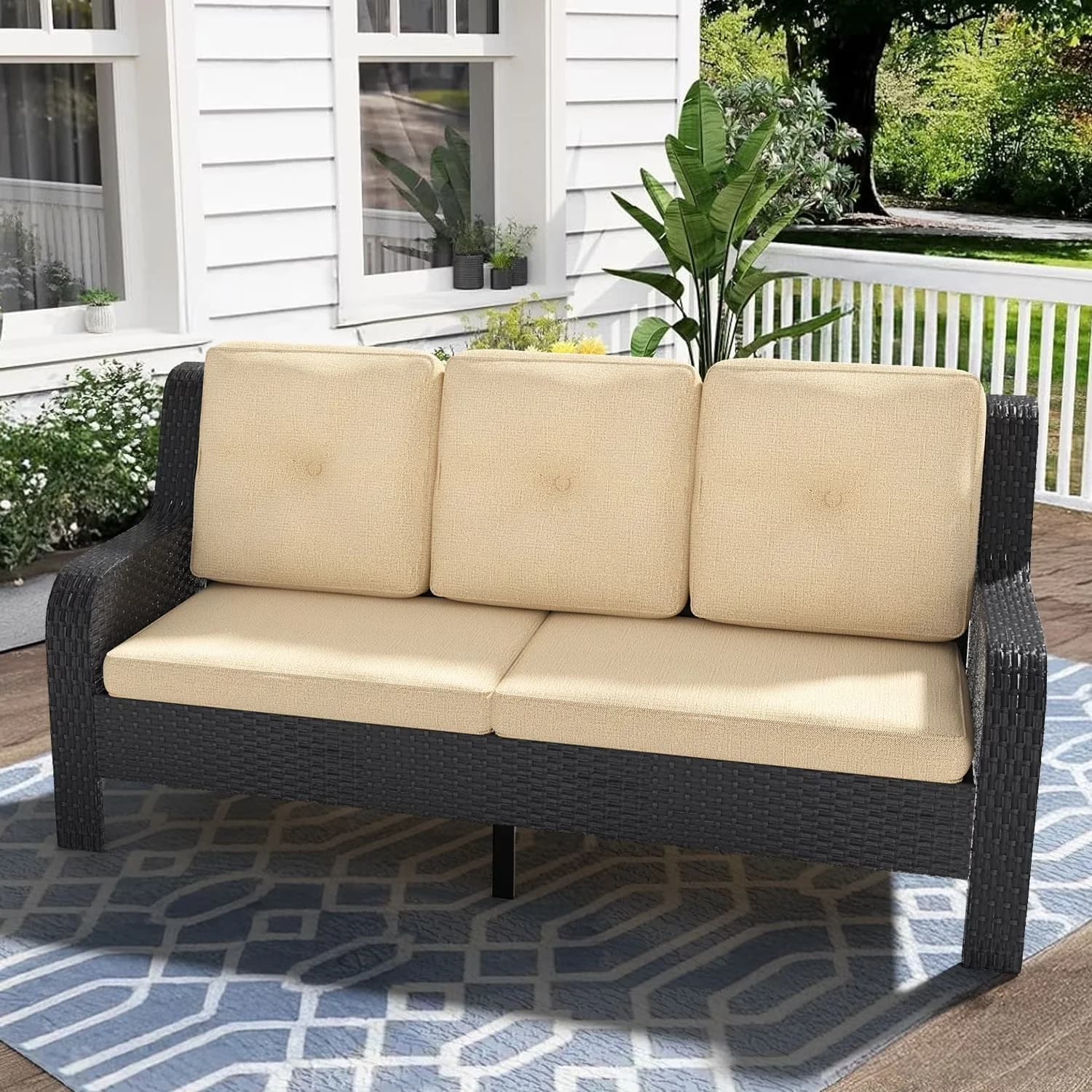 Reliable Outdoor Sofas Sectional with Waterproof, Rust Resistant - Black Rattan Model 57555F