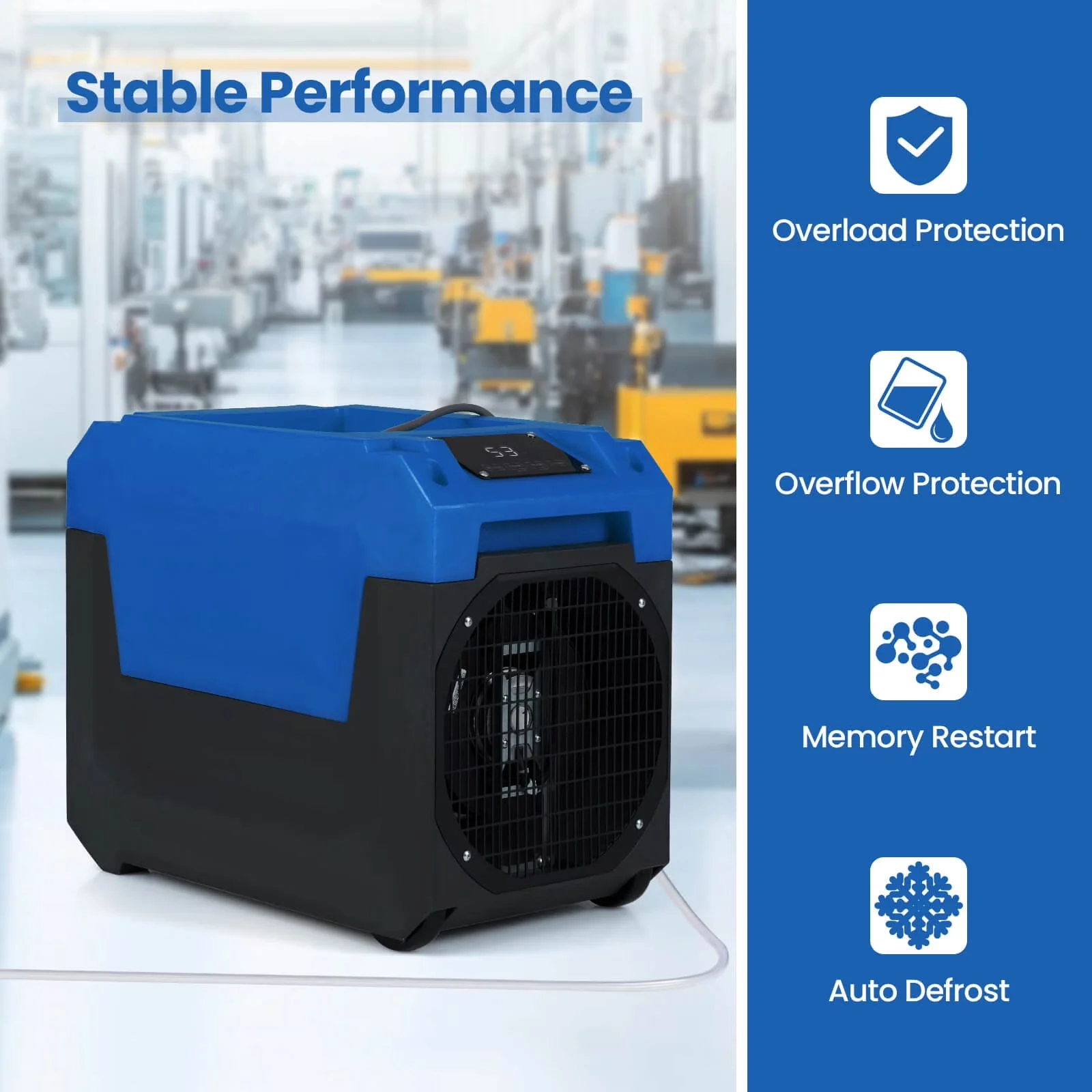 Dehumidifier Efficient with Energy Efficient, Automatic Defrost Control, Built-In Pump - Blue Model D4B2F7