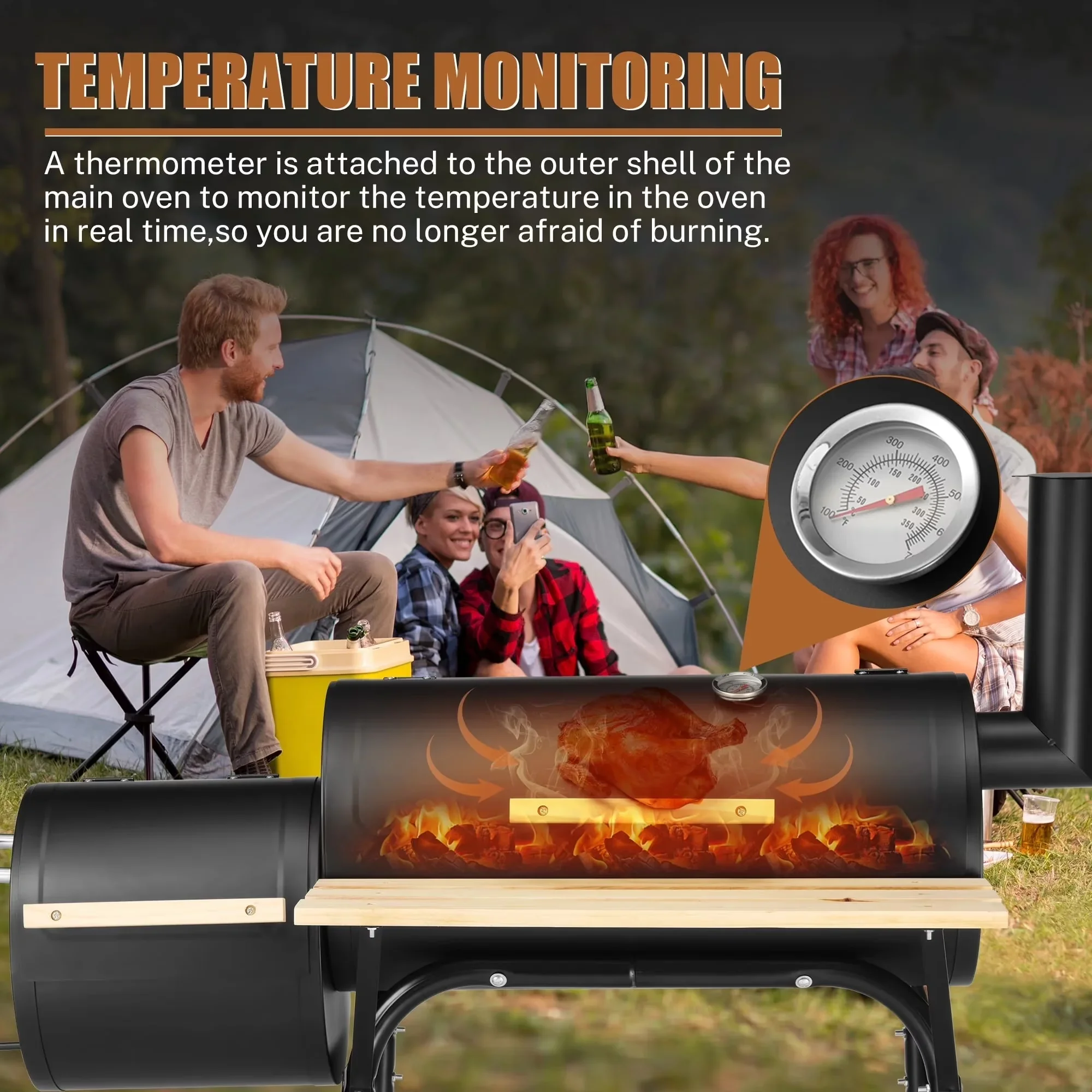 Classic Charcoal Grill with Cold Smoker, 35.2lbs Oil Drum - Stainless Steel Model CF35D7