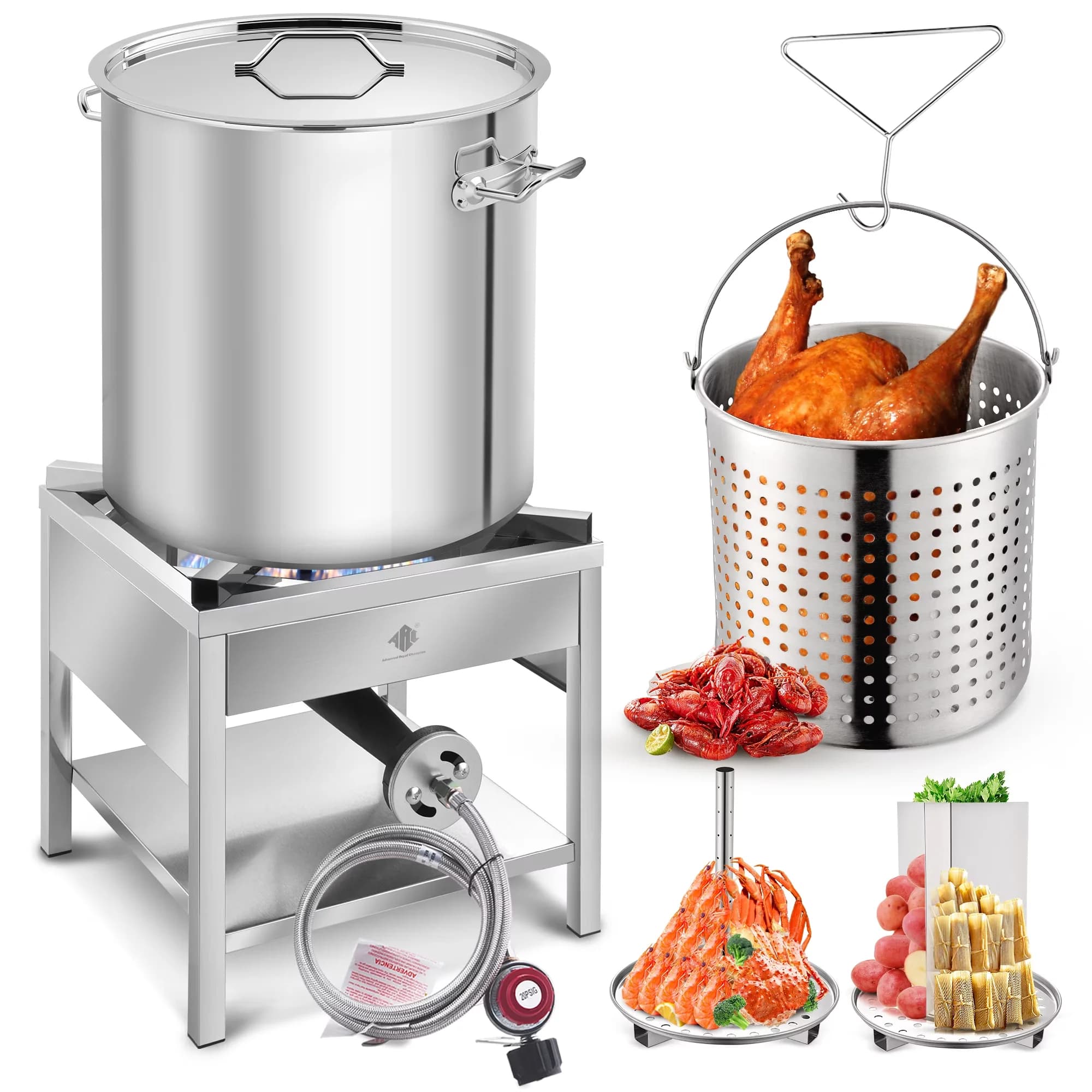 Outdoor Fryer Efficient with 200000 BTU, Heat Resistant Handle, 64QT Stainless Steel Seafood Boiling Kit - Staunless Steel Model 1DCAEA