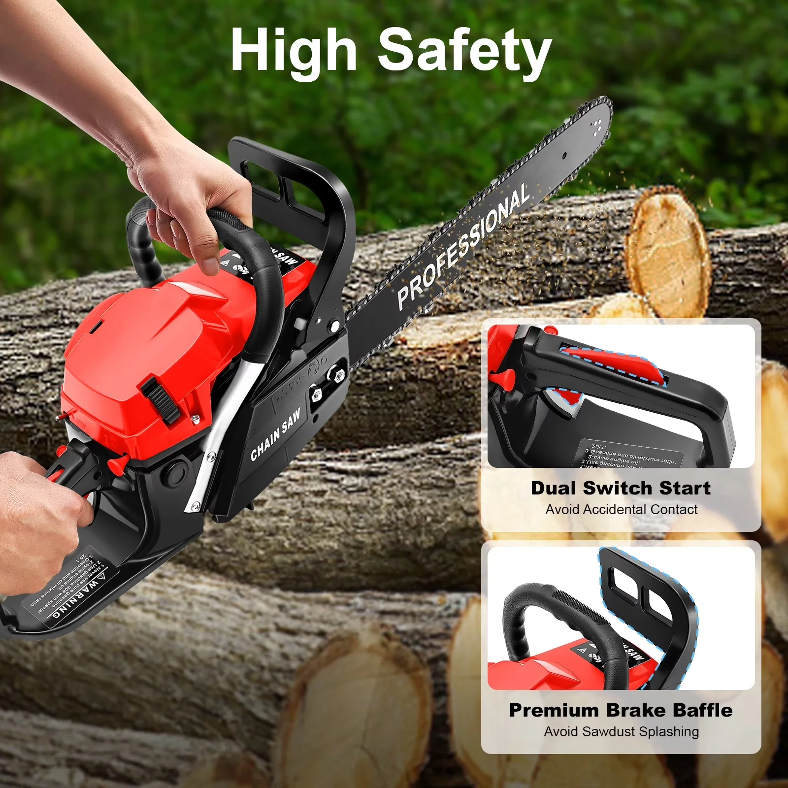 Classic Chainsaw with Chain Brake, 2.6KW Power Engine - Red - Residential Grade Model 661792