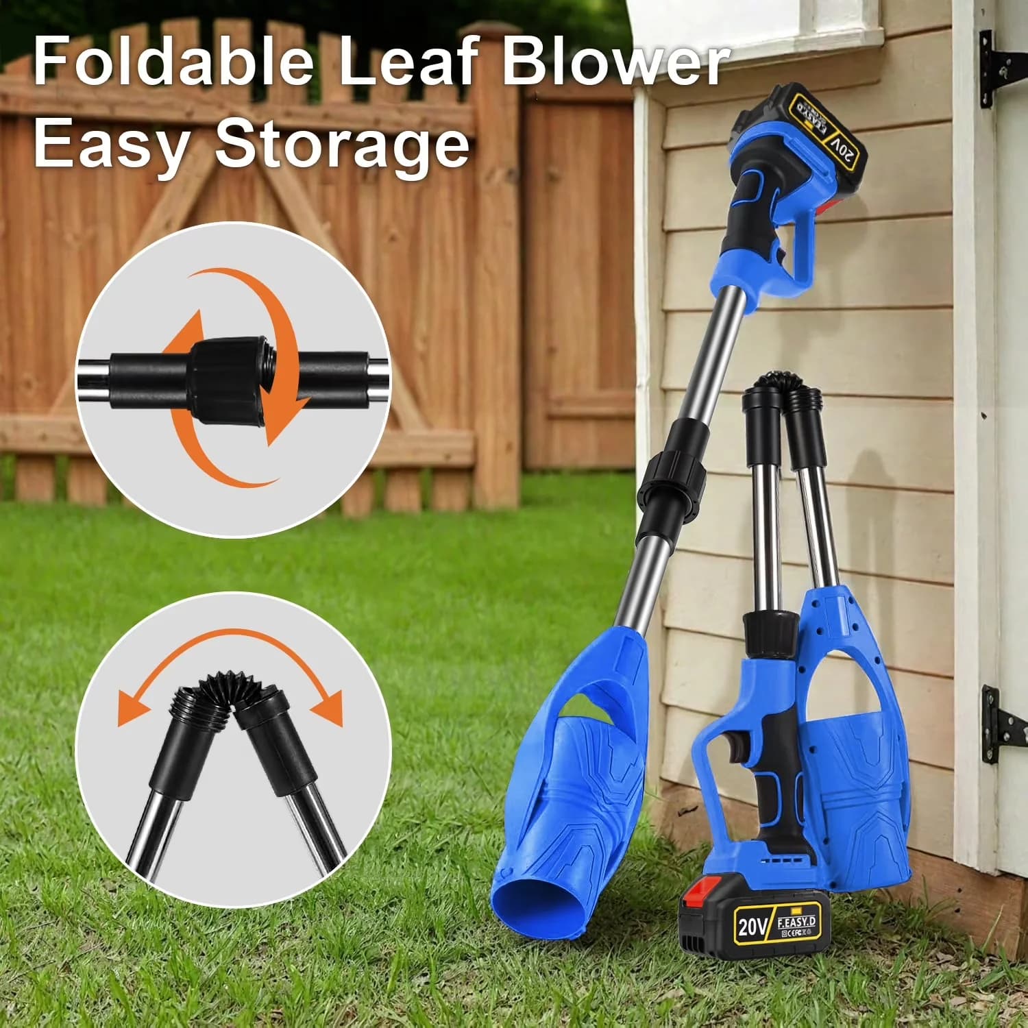 Reliable Leaf Blower with Battery, 20V, High Speed Foldable Air Cleaner for Garden, Patio - Model BDEED4