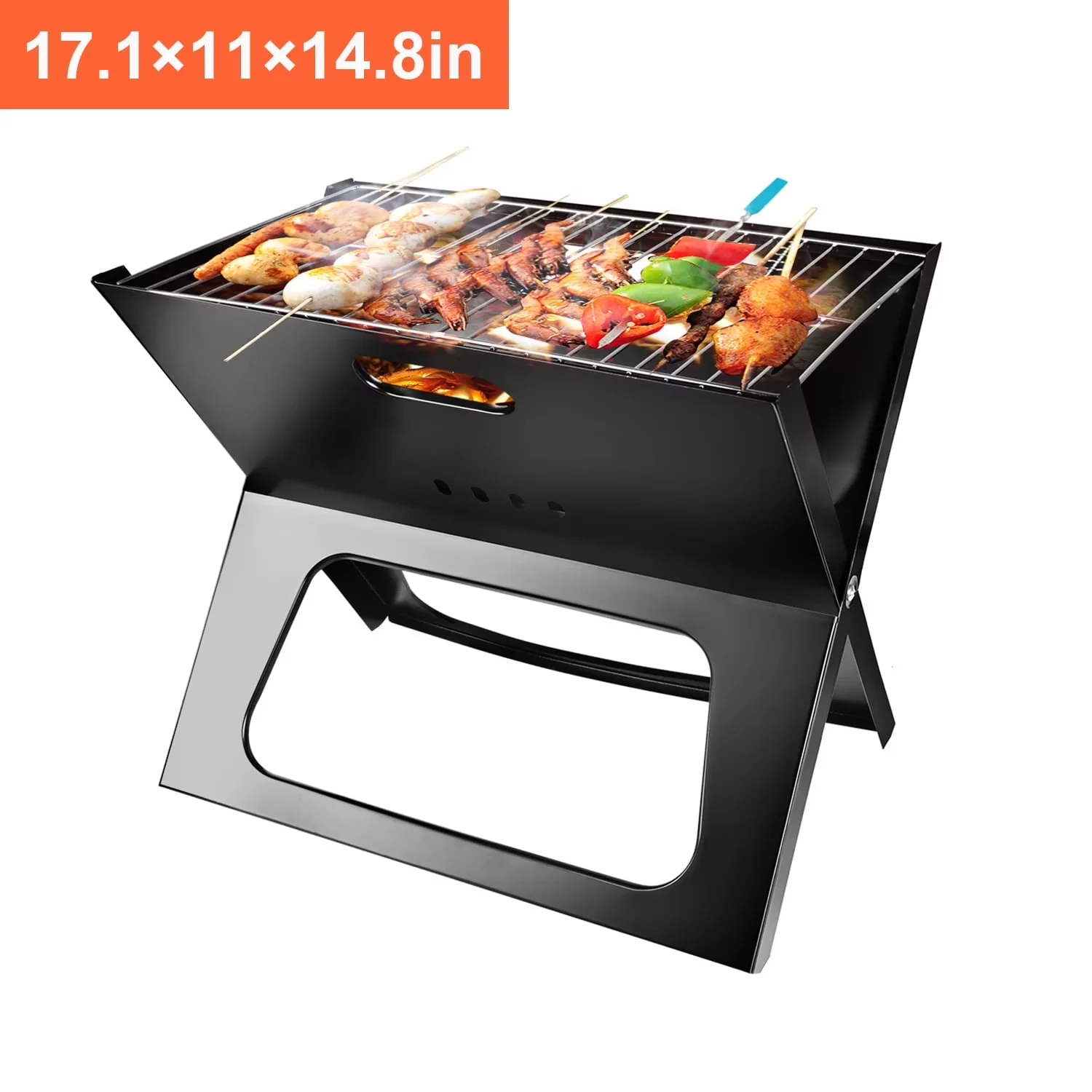 Flat Top Grill Versatile with Foldable, Rust Resistant, Portable Notebook Charcoal - Black Iron Model 57D420