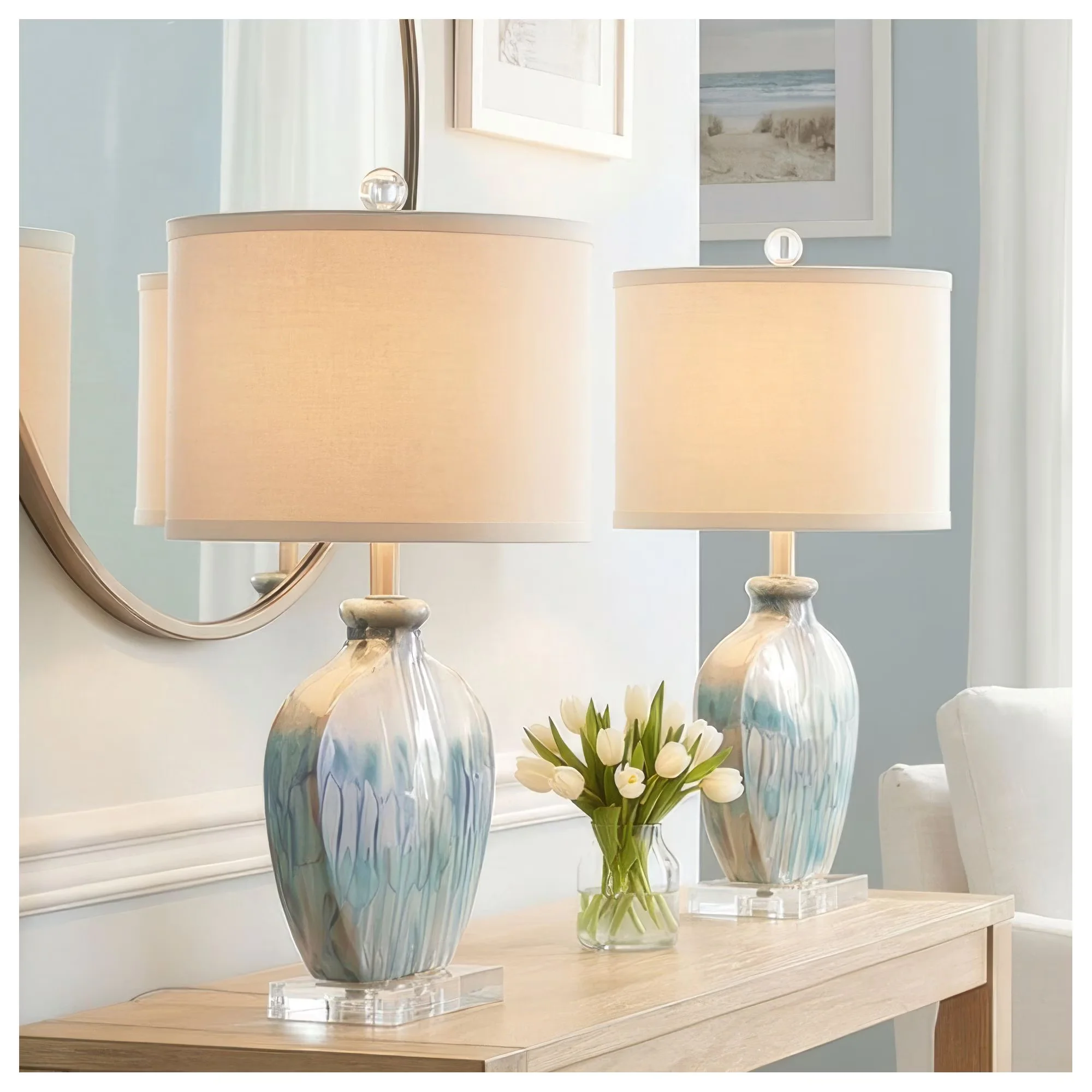 Innovative Lamp Set with Incandescent, Coastal - Blue Ceramic for Living Room, Bedroom Model 9E5F1A