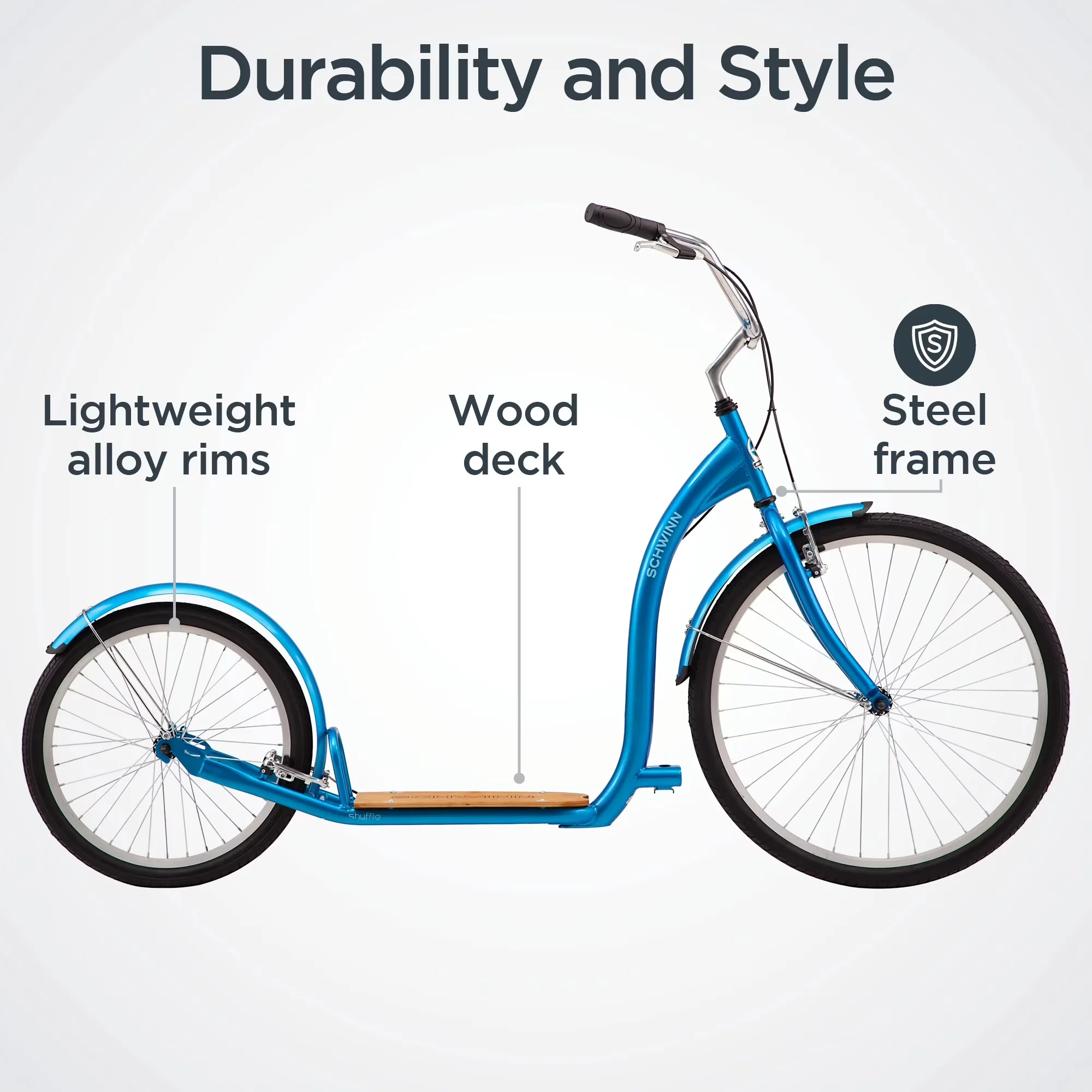 Stylish Scooter with Portable, Blue, Shuffle Adult Kick - Blue Steel 26 Model 2A9F91