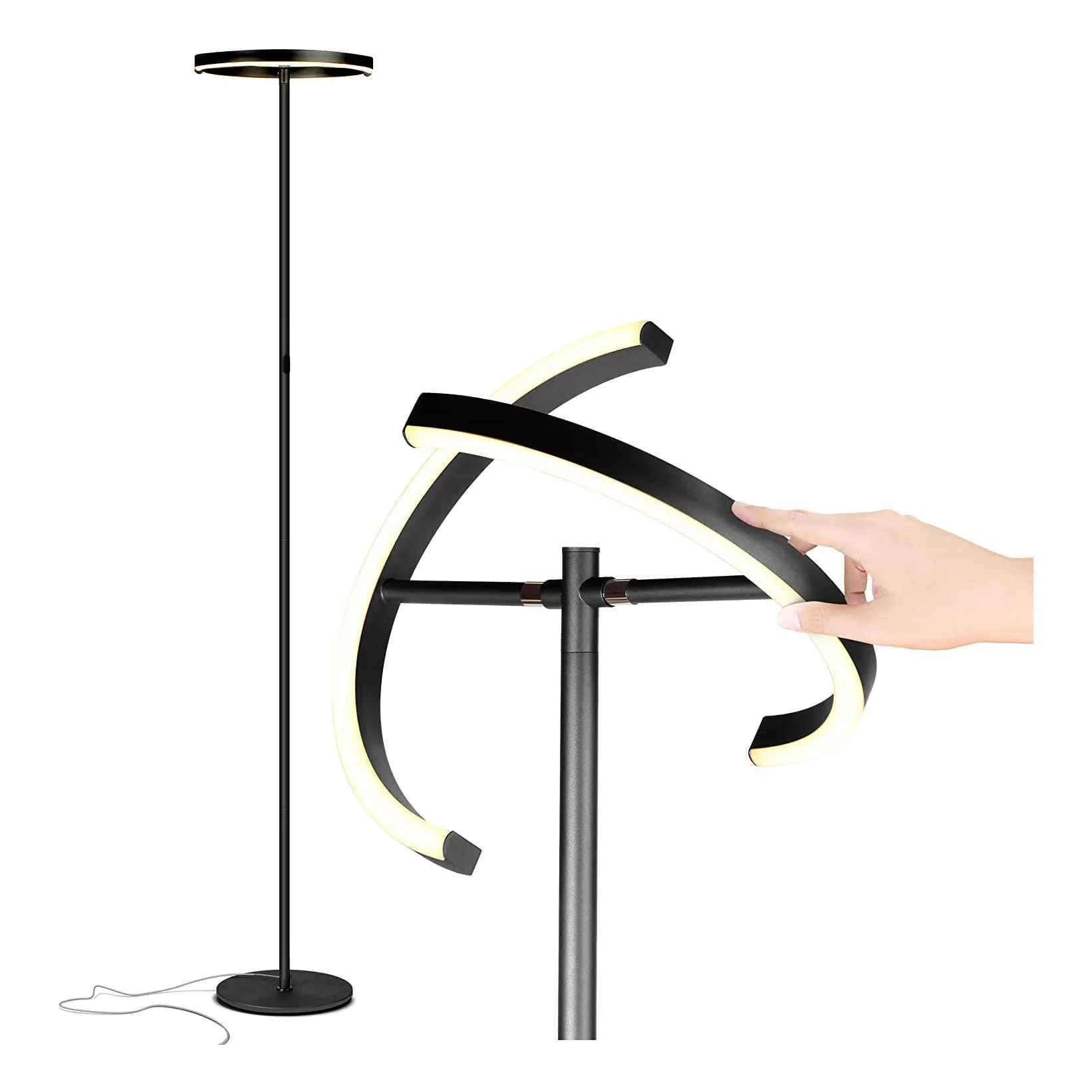 Efficient Floor Lamp with LED, Adjustable Head, Halo Split 72" LED - Metal Black Model 142B77