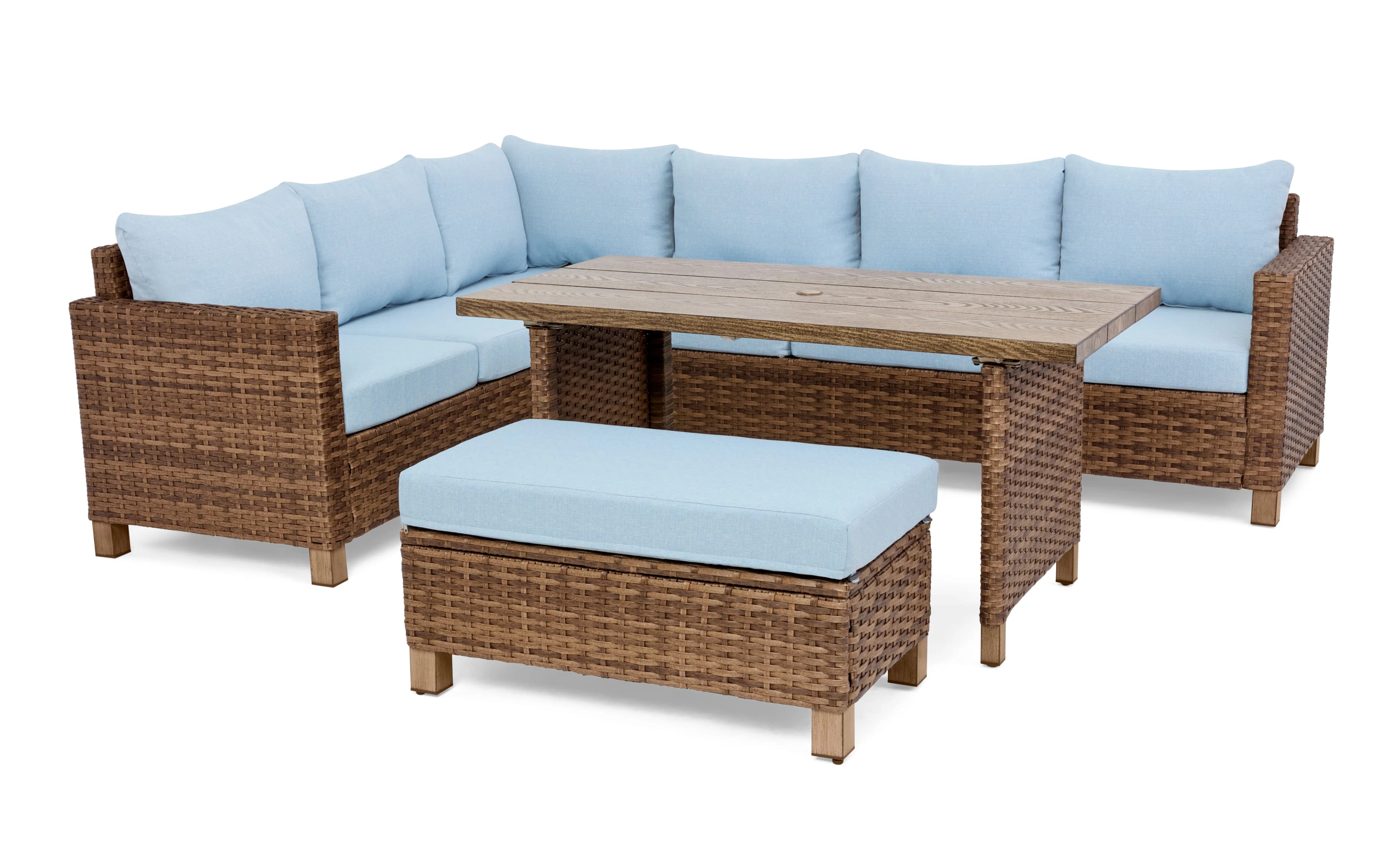 Compact Patio Chair with Rust Resistant, Storage, Blue Cushions - Blue Steel Model CAE3EC
