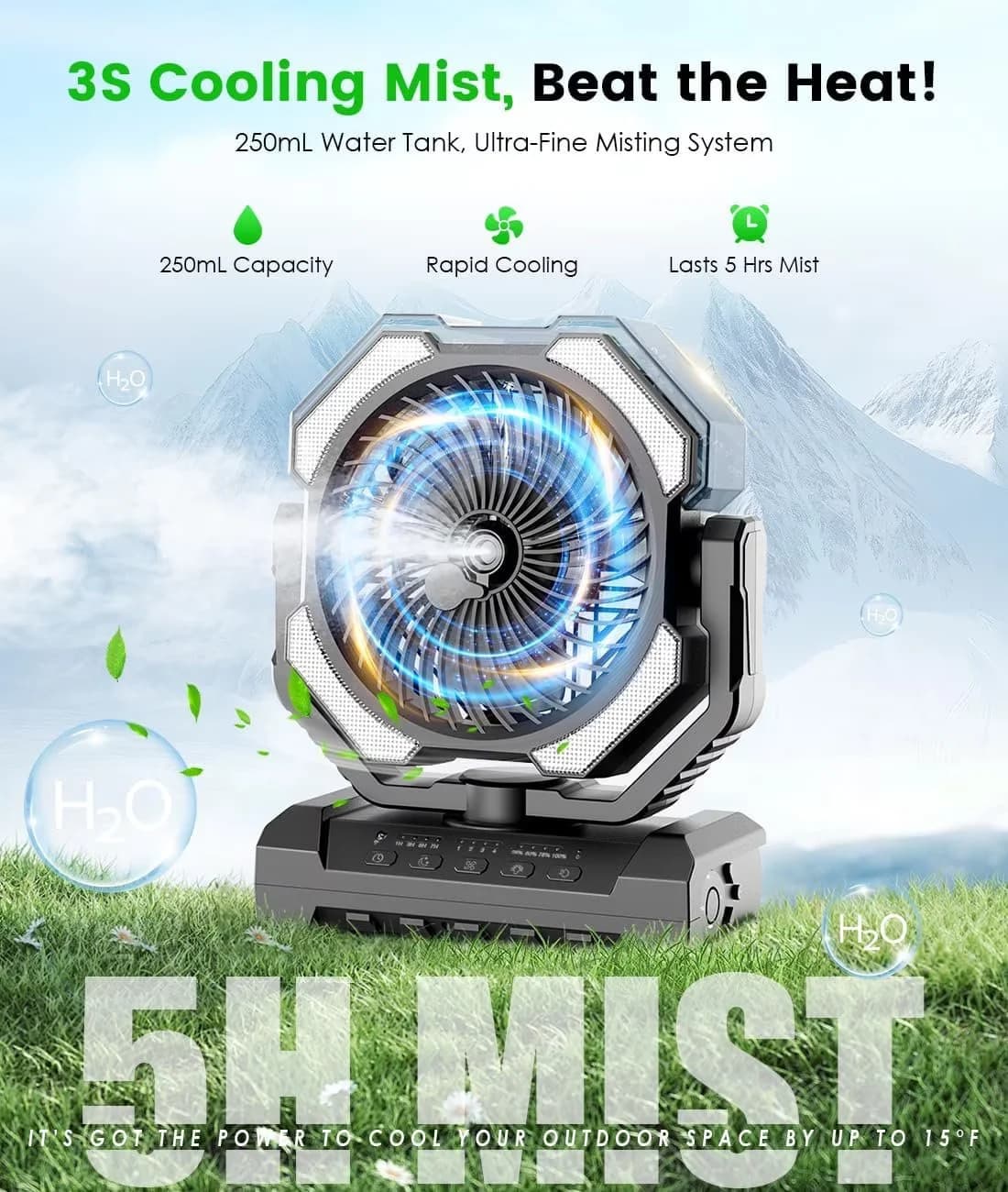 Classic Fans In Cooling with Hook, Last 5H Mist, Camping Misting Fan - 120H Model 8CDC00