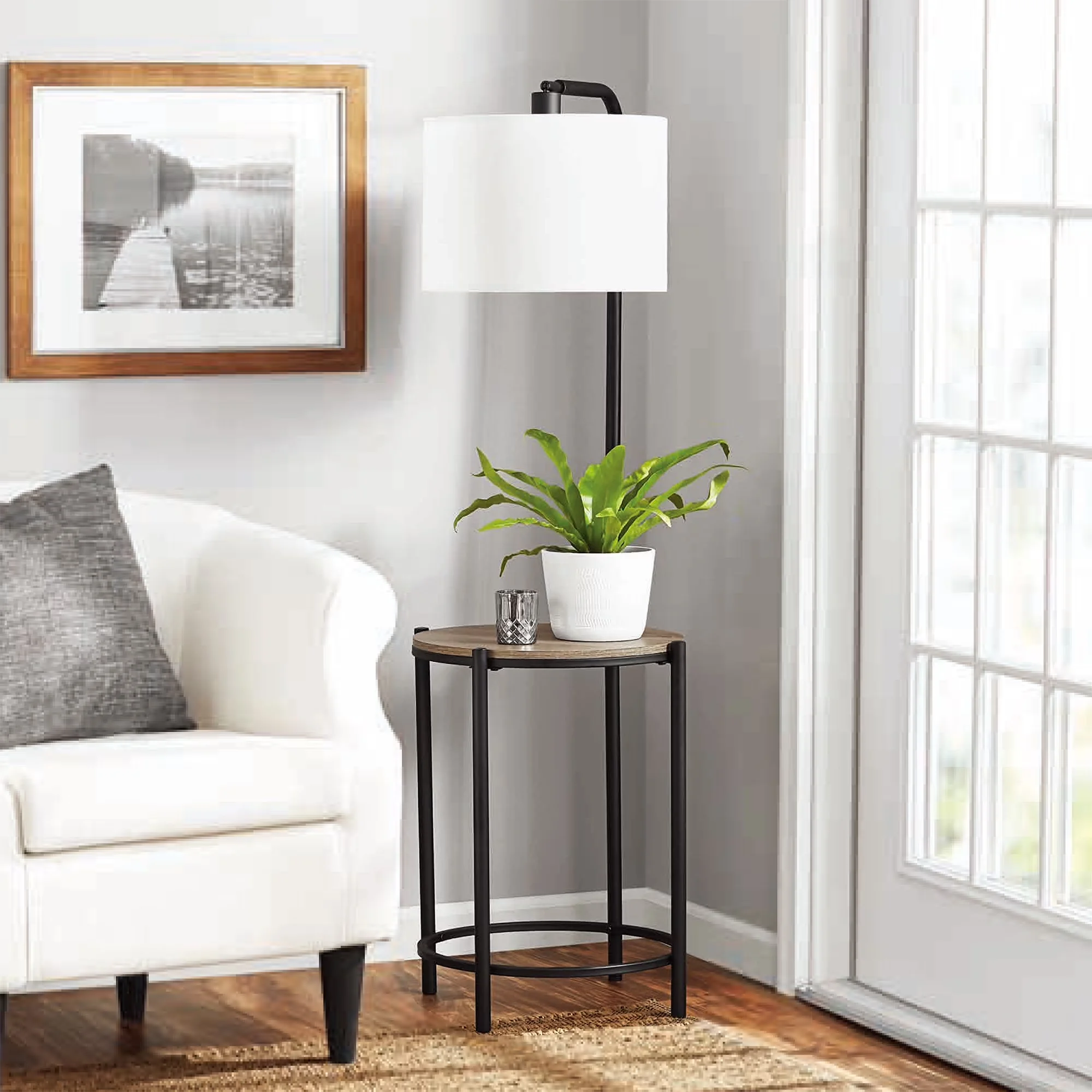 Quality Floor Lamp with LED, Shelf Lamps, Adjustable Head - Metal Black Model 6D1412