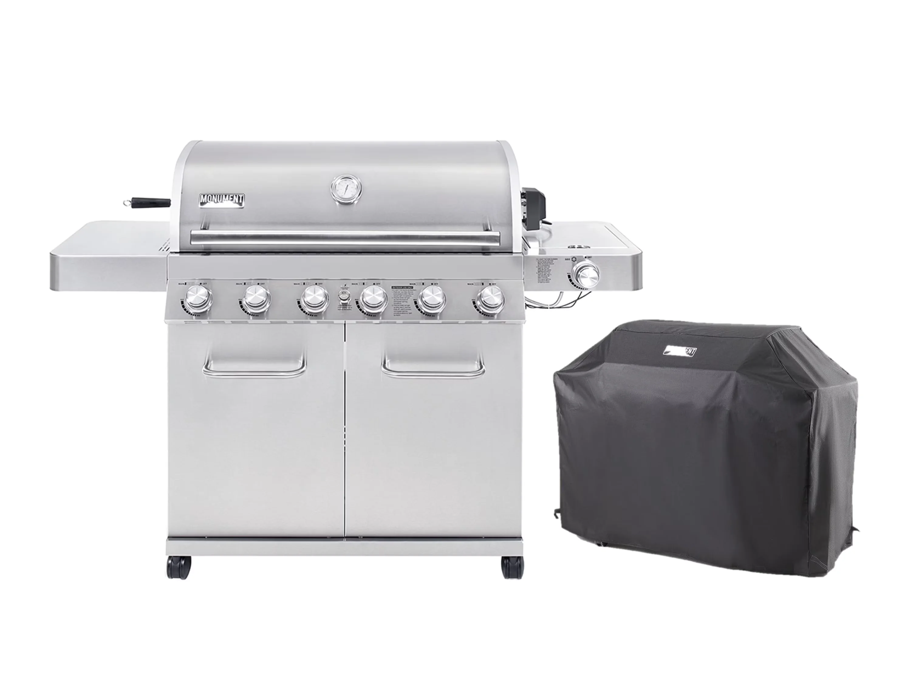 Compact Gas Grill with LED, Grease Pan, Heat Thermometer - Silver Stainless Steel Model 0E4031