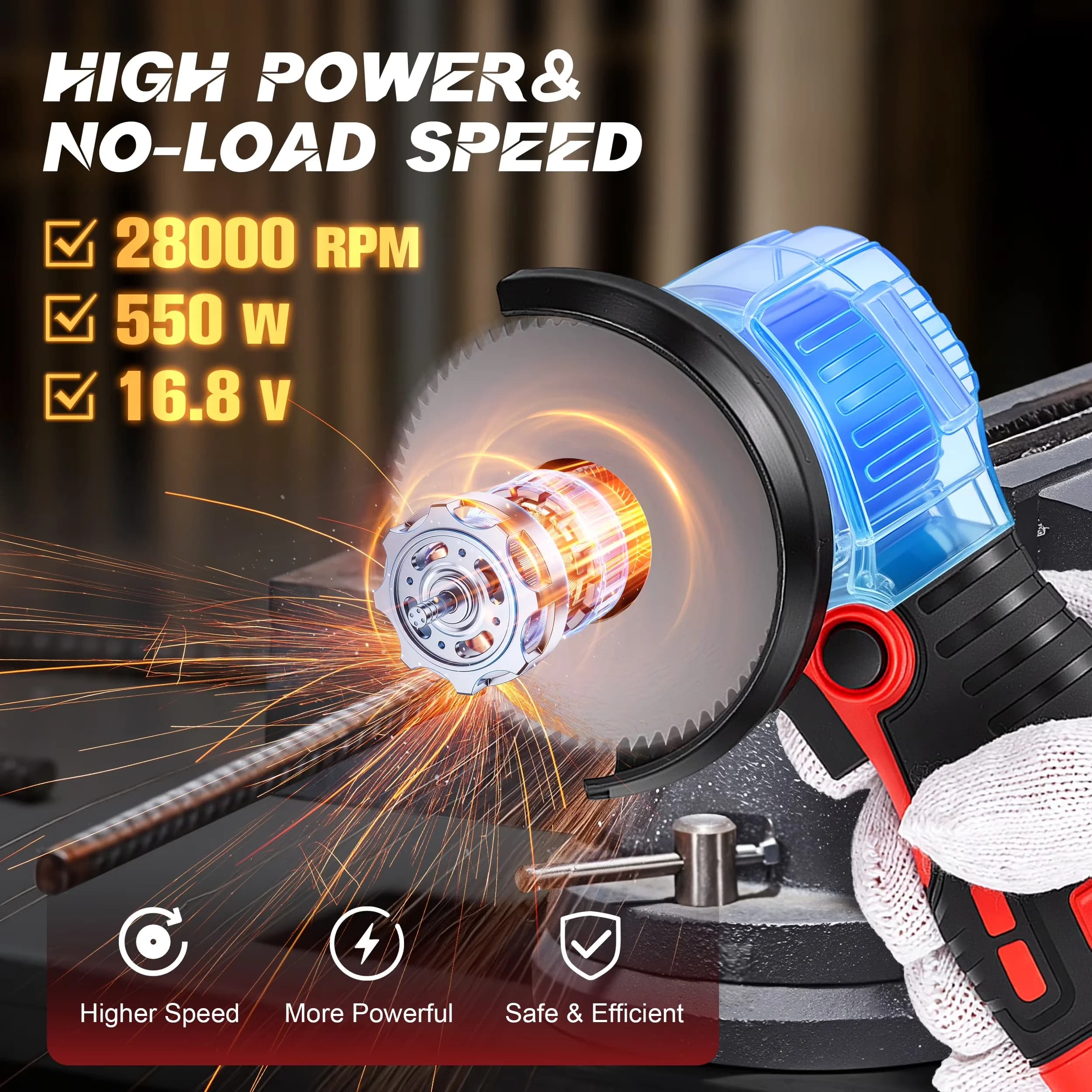 Sleek Woodworking with Battery, ▶ KEY FEATURES:, 9 Pcs Cutting Discs for Home - Model EB87EE
