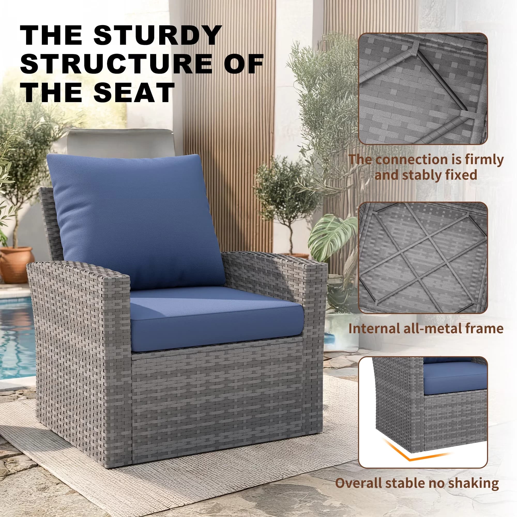 Versatile Patio Dining Set with Weatherproof, Gray PE Rattan Sofa - Blue Rattan Model C505C0