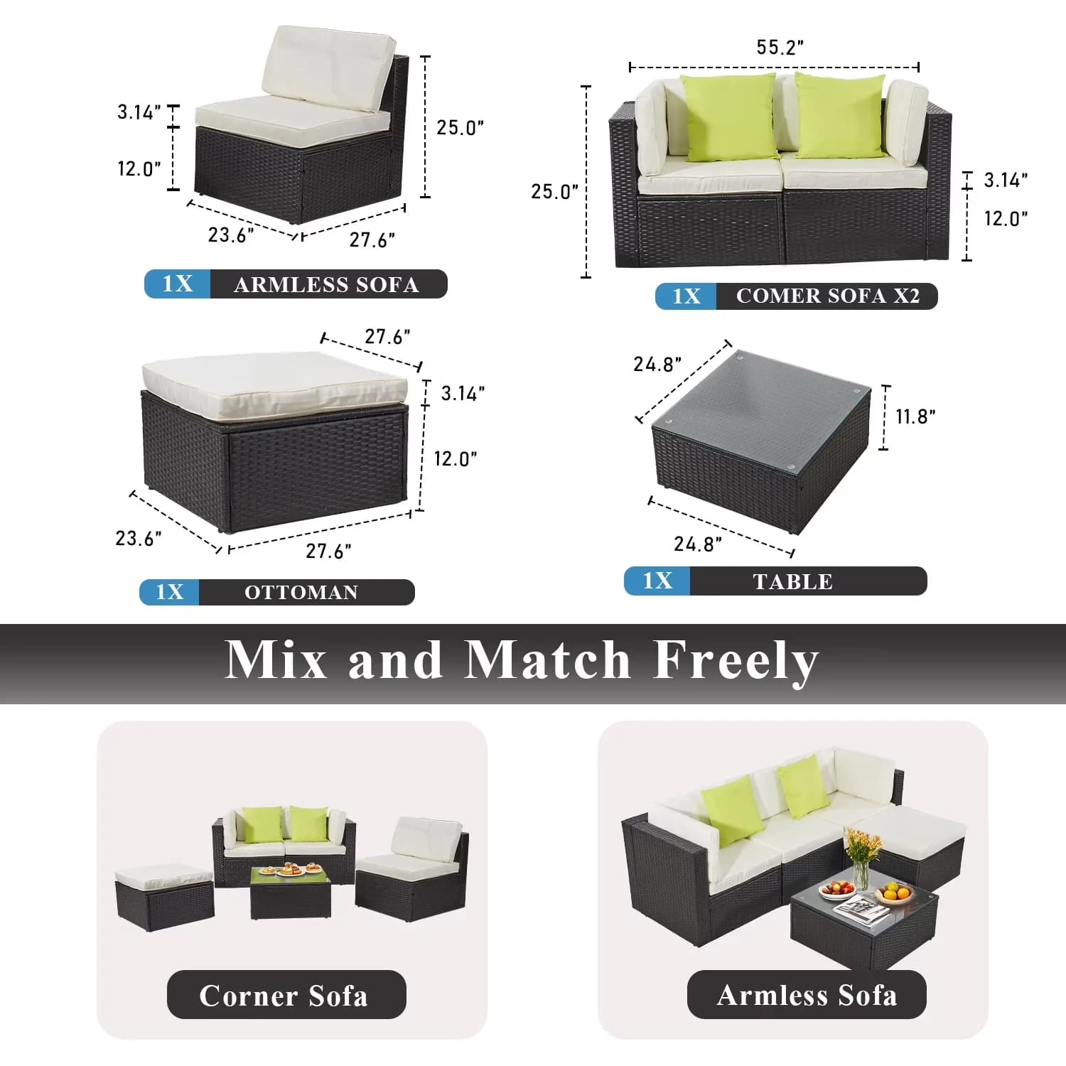 Professional Patio Conversation Set with Collapsible, Weatherproof, Beige - Rattan Beige Model 6CC9F5