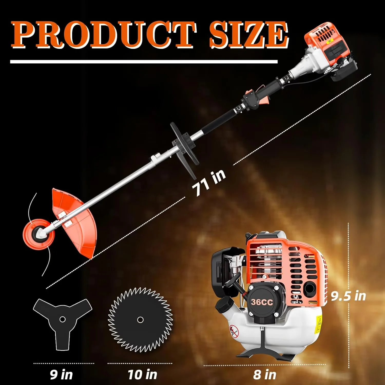 String Trimmer Sleek with 3 in 1 Gas Brush Cutter, 36cc 2-Stroke Weed Eater Gas Powered - Red Model FA3E8D