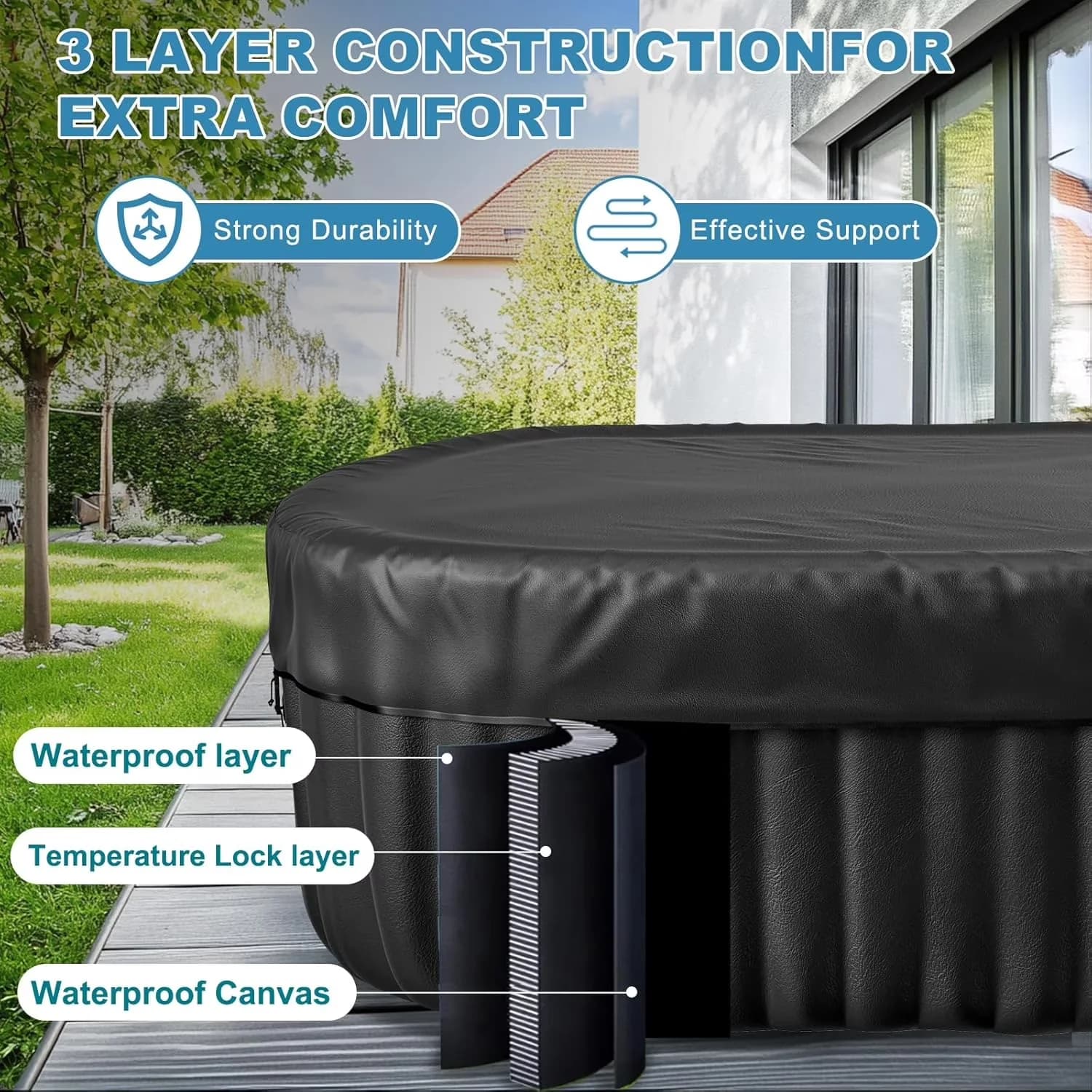 Efficient Hot Tub with Insulated, Inflatable, Inflatable 75"x47"x25" - Black Model 168976