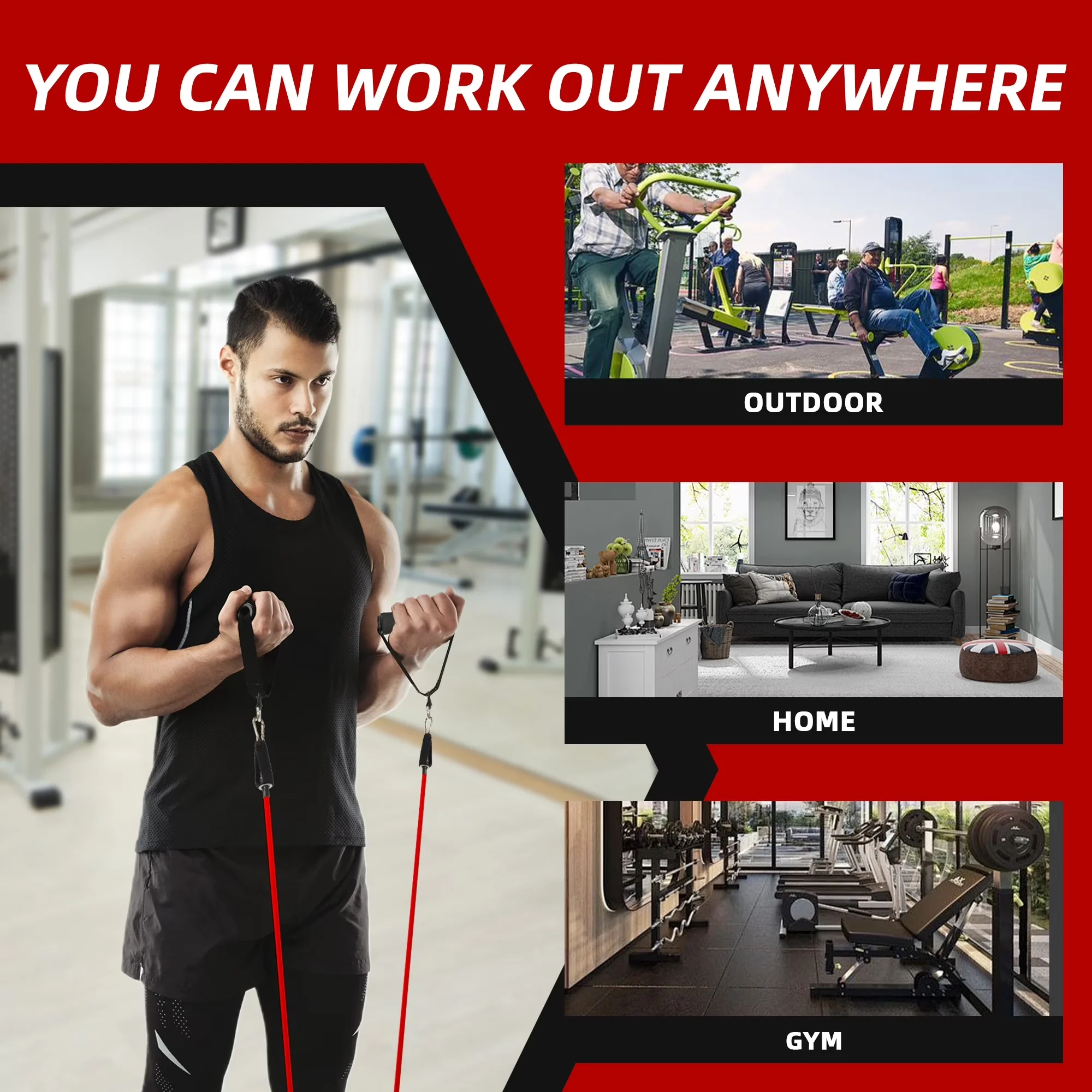 Home Gym Versatile with Adjustable Straps, Handles, Resistance Bands Set - Latex Model CE31D1