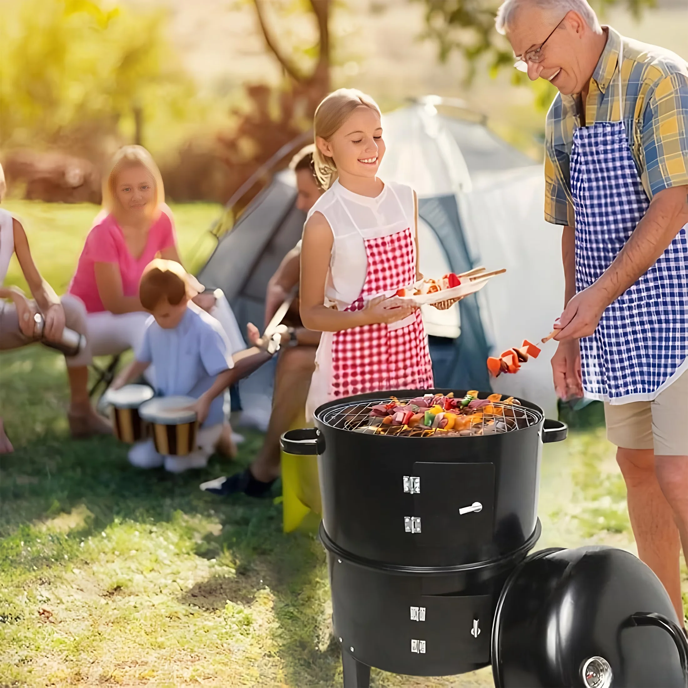 Versatile Charcoal Grill with Adjustable Charcoal Tray, 33.07" Vertical Steel - Black Steel for Camping, Outdoor Model 115038