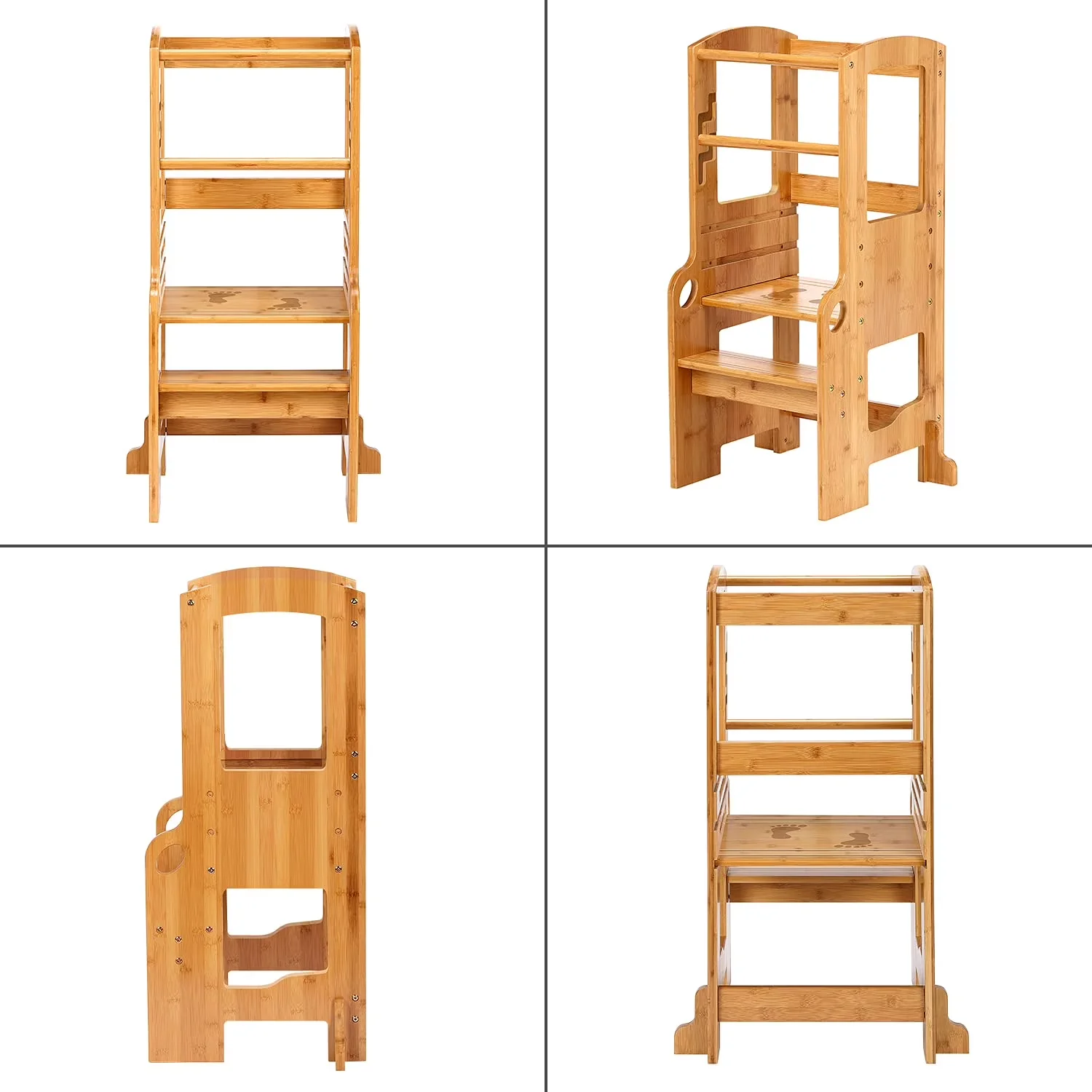 Premium Ladders And Step Stool with Adjustable Height, Anti-Slip - Natural Bamboo, Wood for Kitchen Model CA6DB9